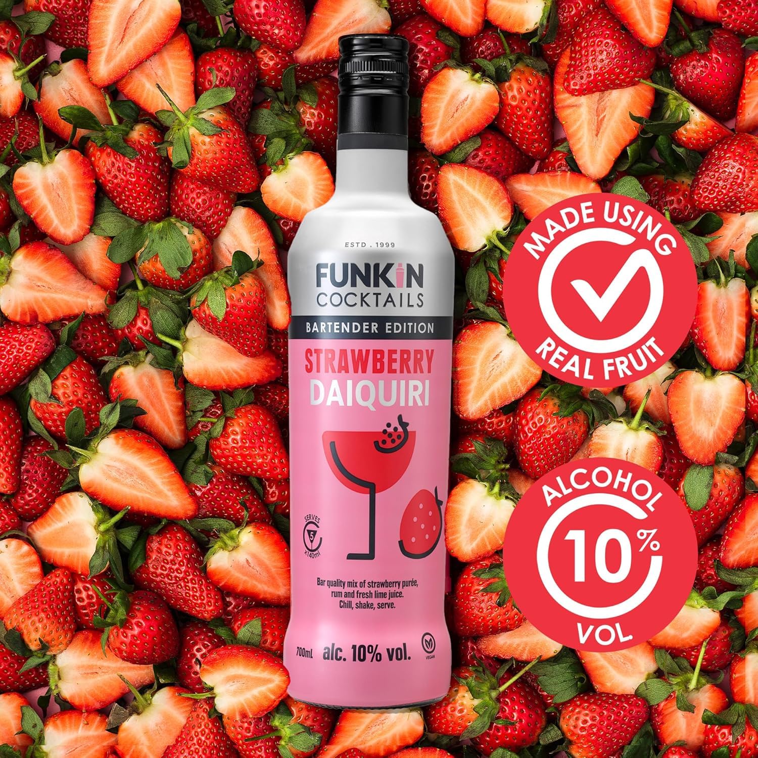 Funkin Strawberry Daiquiri Ready to Drink Cocktail | 10% ABV | 700 ml Bottle 3