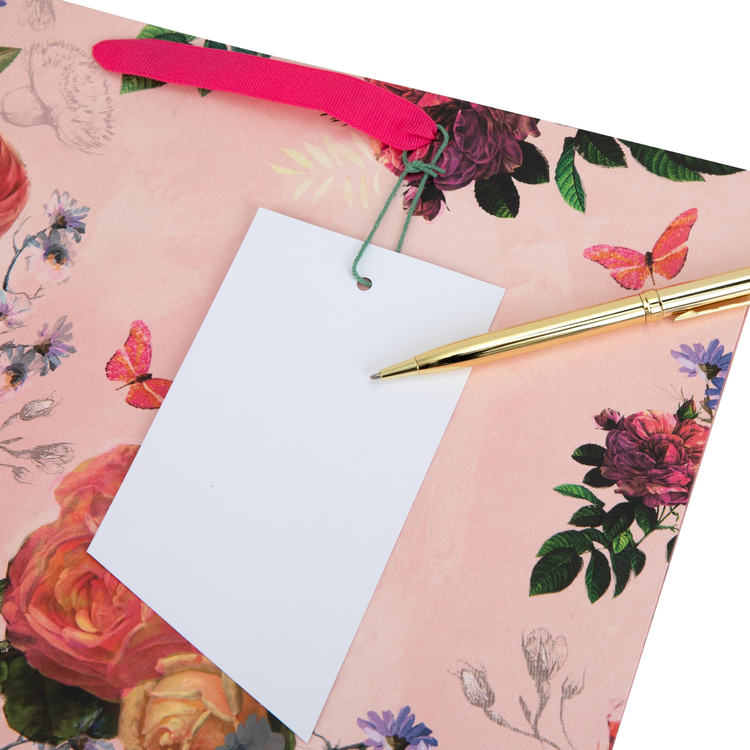 Hallmark Gift Bags - Pack of 3 (Large, Medium, Bottle) | Pink Floral with Rose Gold Foil 6
