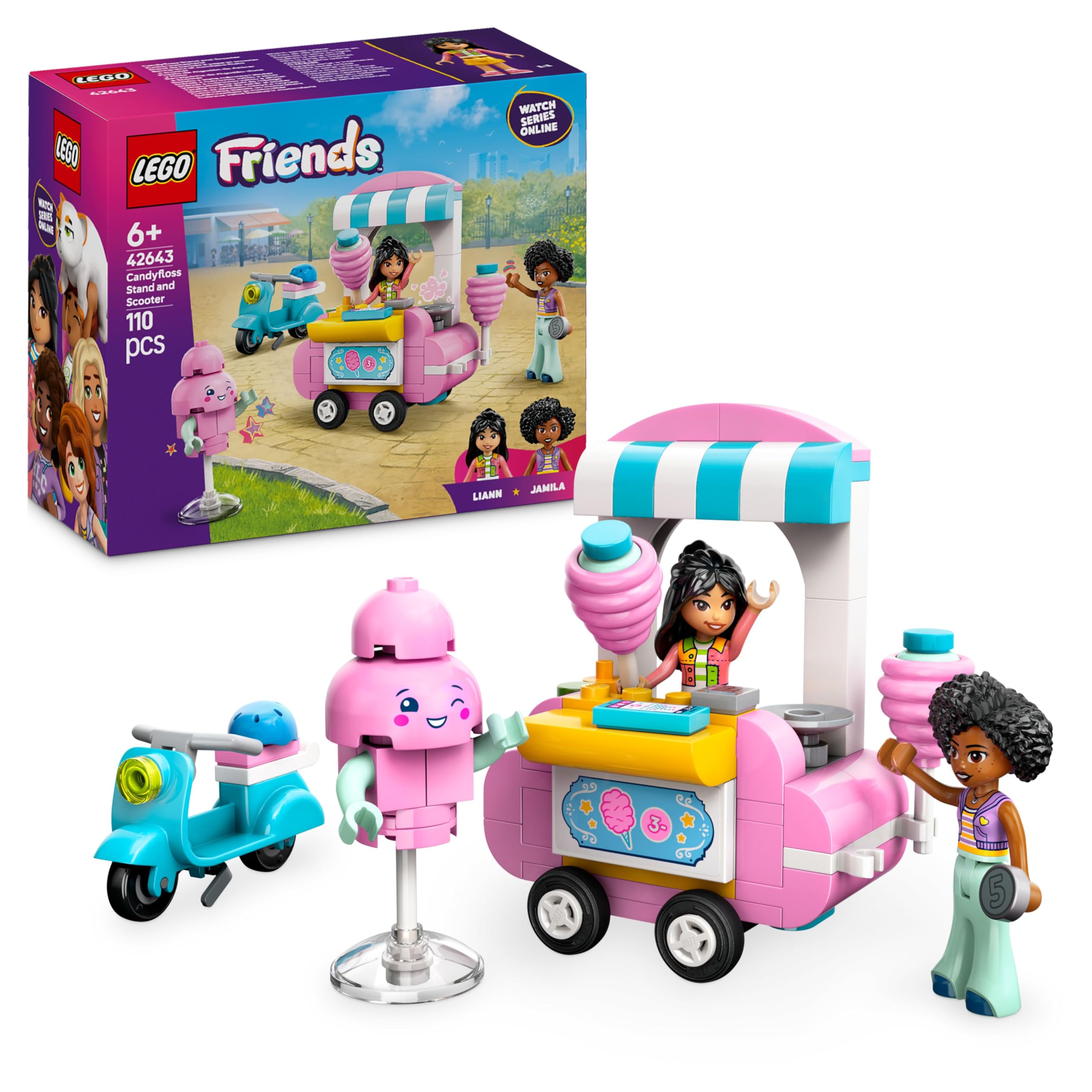 LEGO Friends Candyfloss Stand and Scooter Toy - Building Set with 2 Mini Dolls & Mascot, 110 Pieces 1