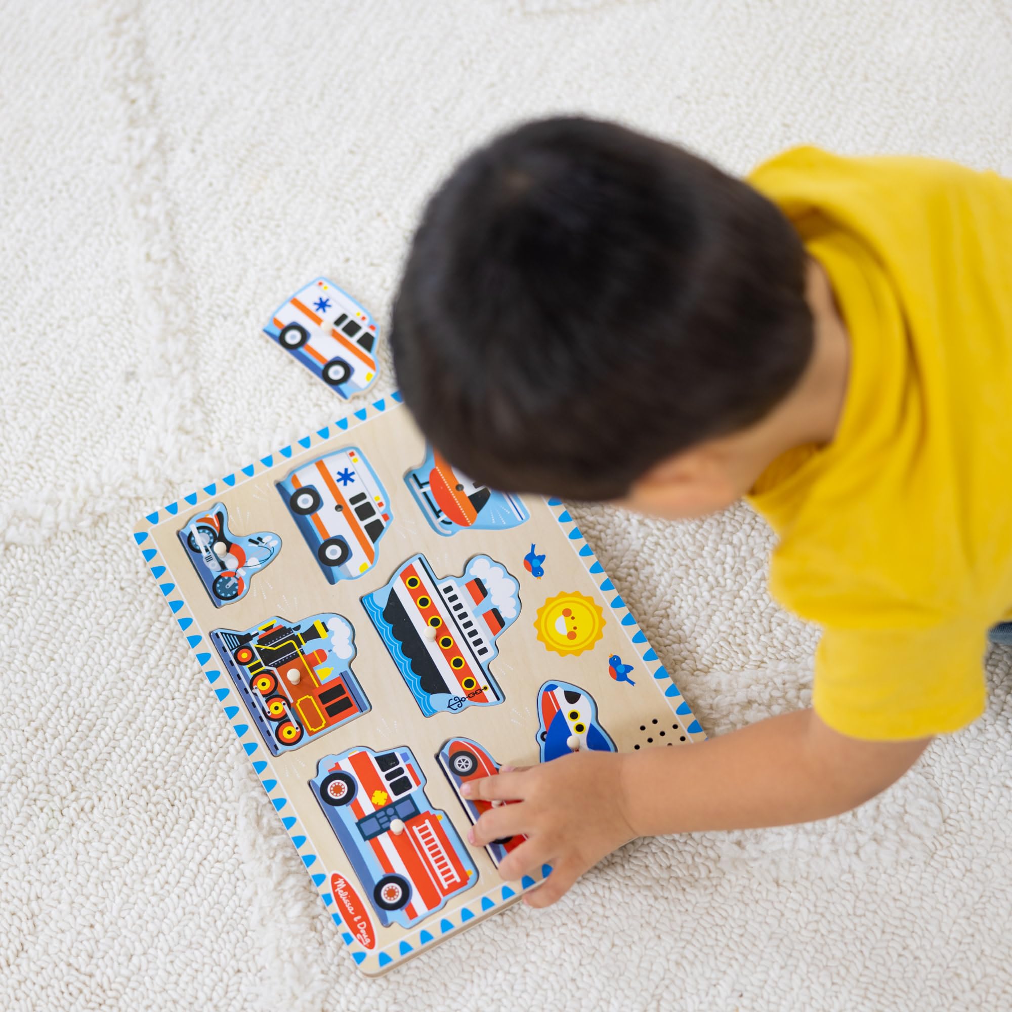 Melissa & Doug Vehicles Wooden Peg Puzzle - Sound-Enhanced Learning Toy for 2+ Year Olds 8