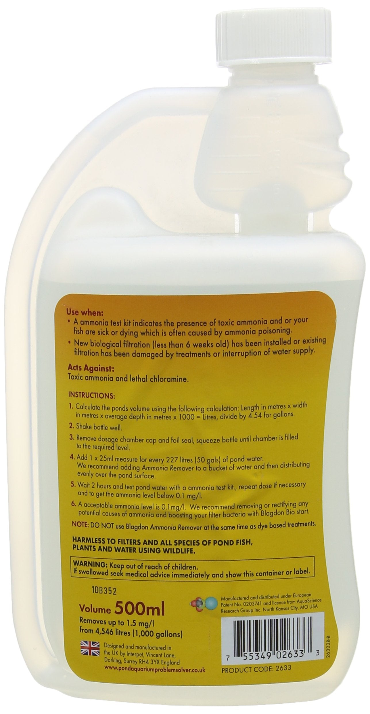 Blagdon Pond Water Treatment Ammonia & Chloramine Remover | Fast Acting Liquid | 500ml 2