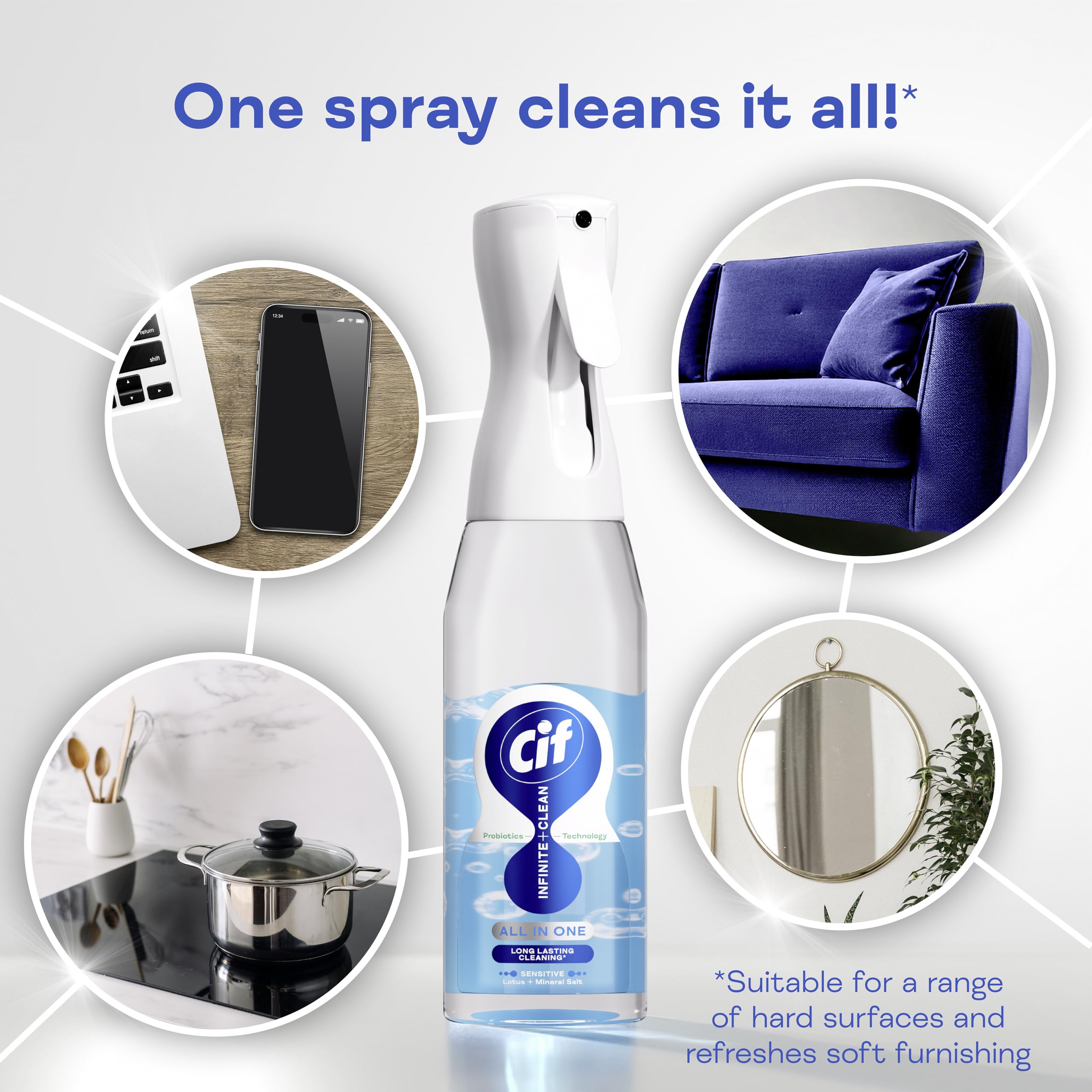 Cif Infinite Clean Sensitive Lotus & Mineral Salt All-Purpose Cleaner Spray - 590ml | Probiotic Technology | Safe for Kids & Pets