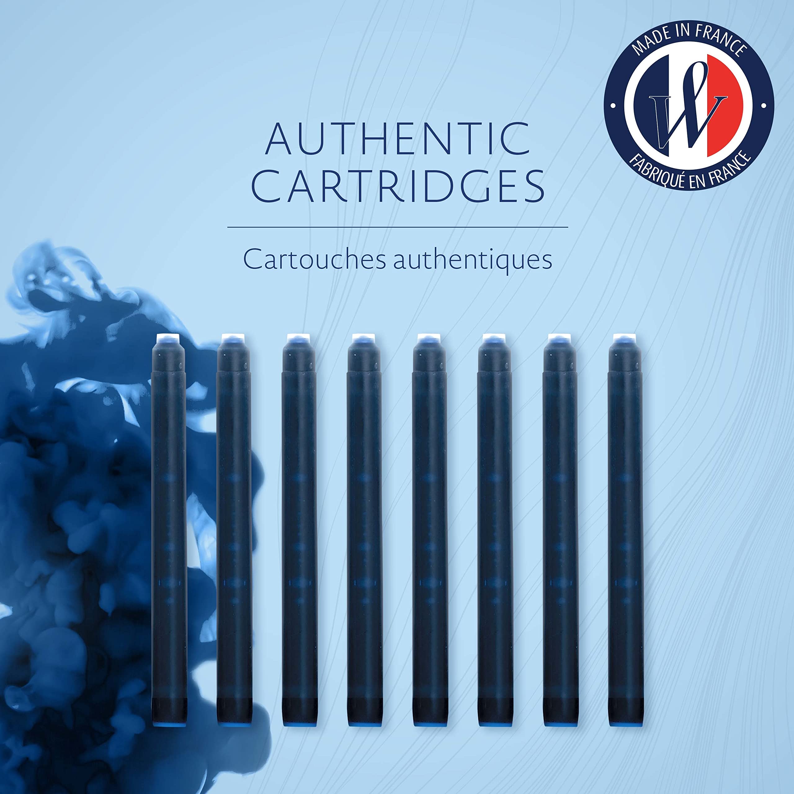 Waterman Fountain Pen Refills - Long Cartridges, Mysterious Blue Ink | 8 Count