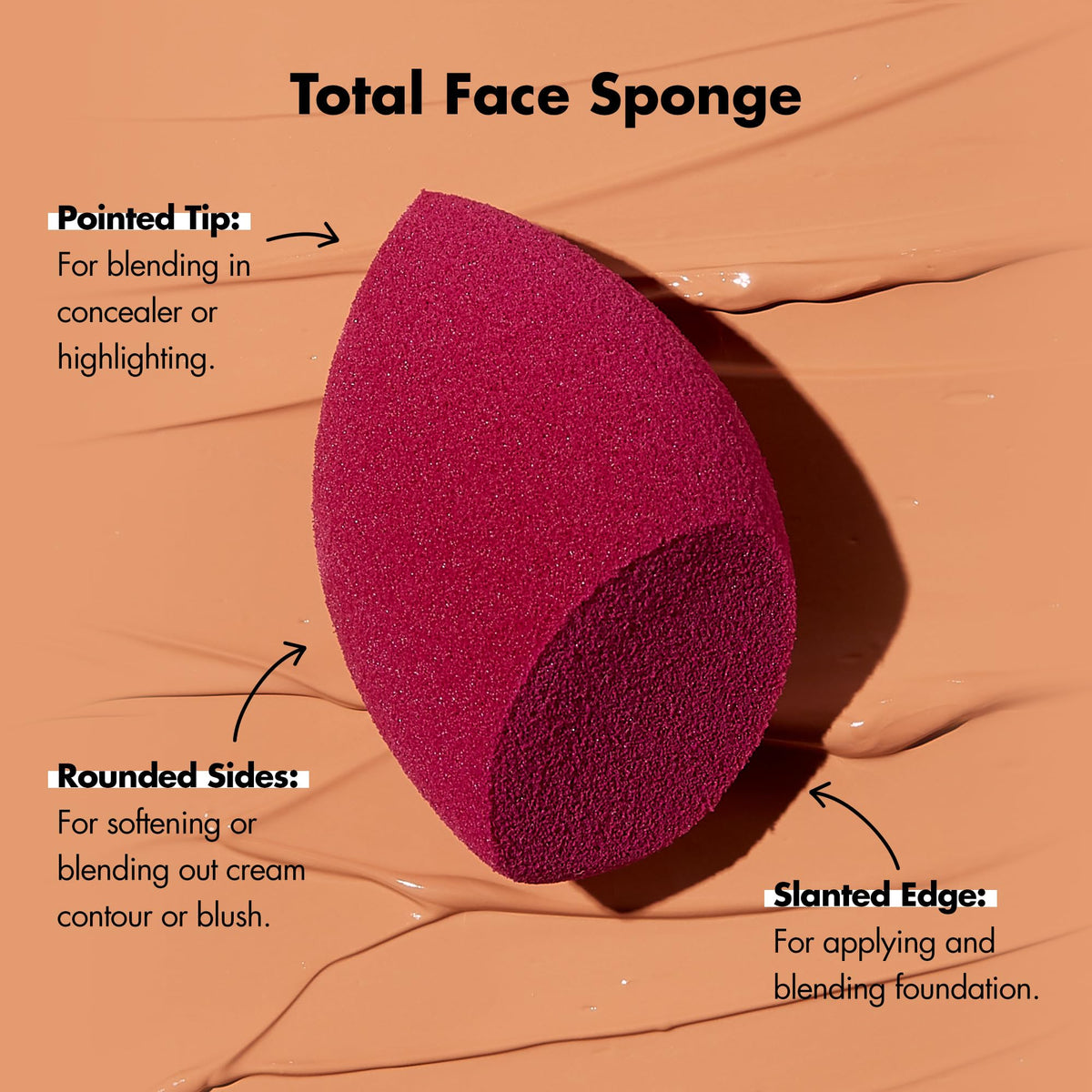 e.l.f. Total Face Sponge - Multi-Sided, Latex-Free, Pink