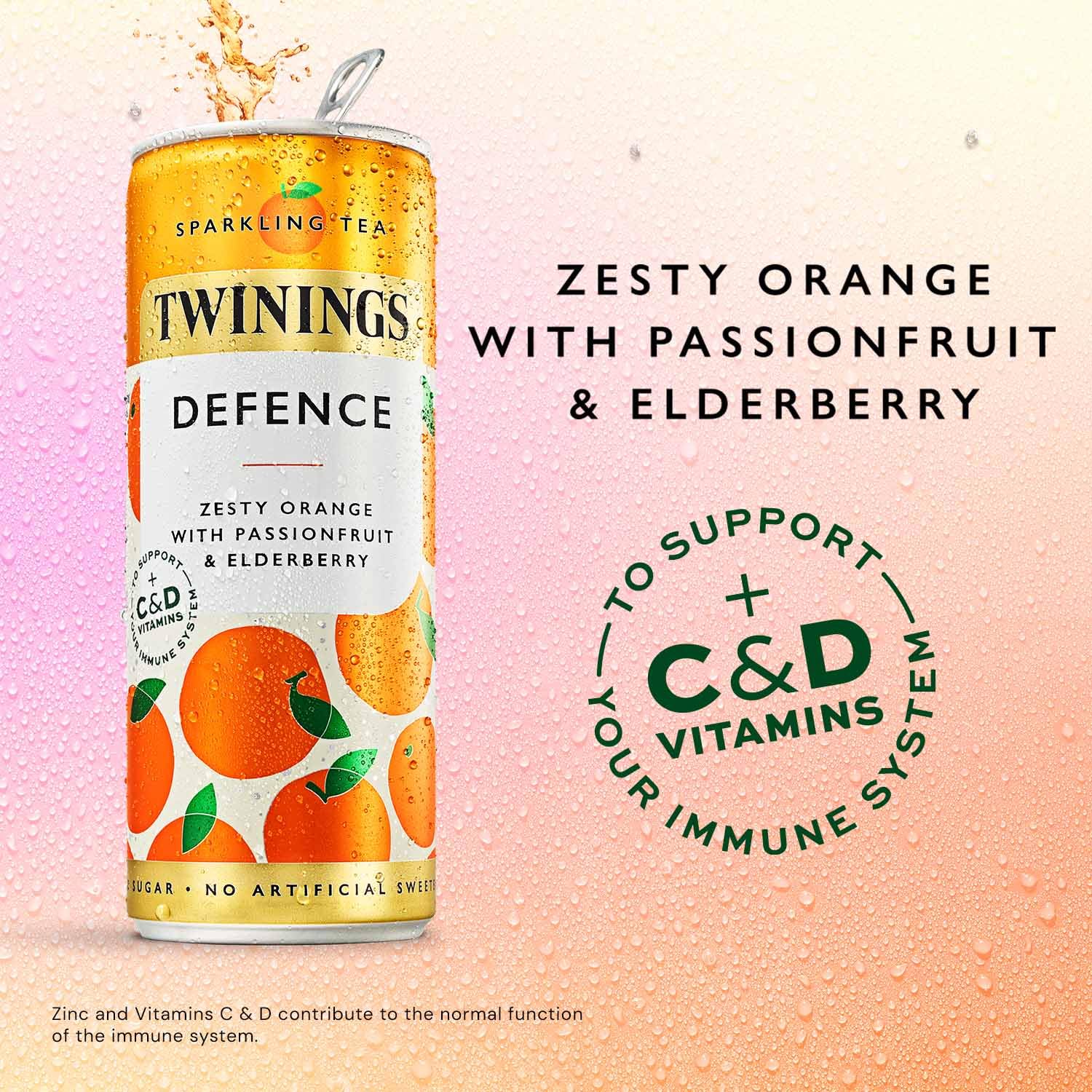 Twinings Defence Orange & Passionfruit Sparkling Tea - 4 x 250ml Cans | Low Calorie, No Added Sugar