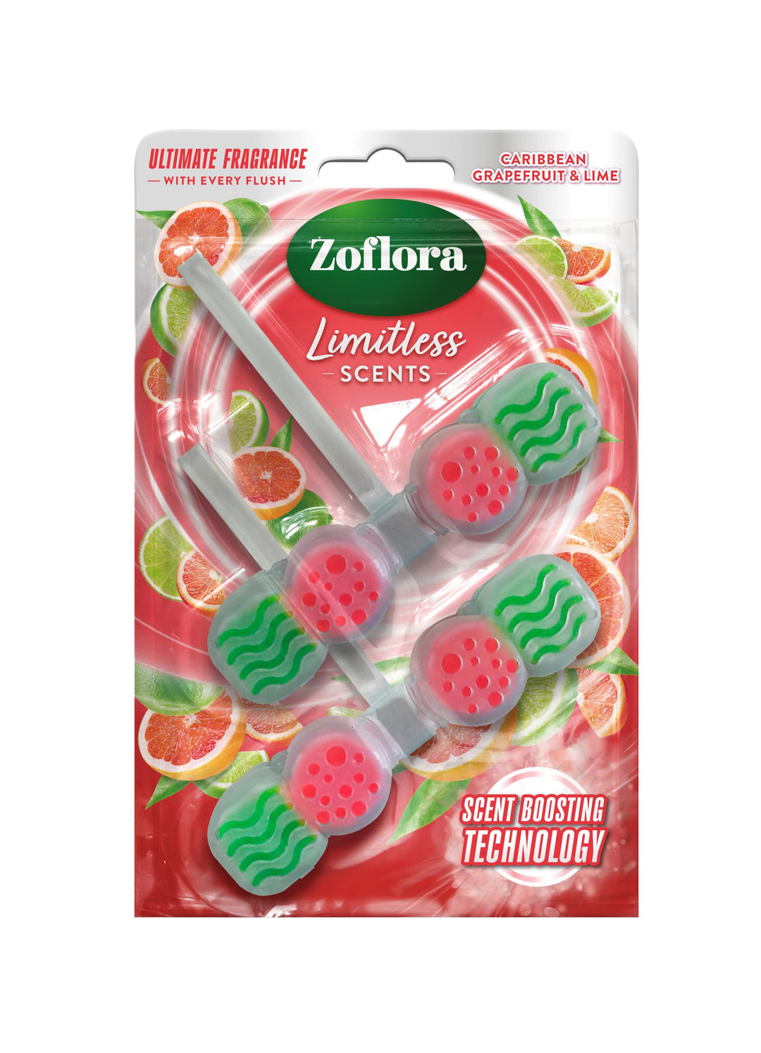 Zoflora Grapefruit & Lime Toilet Rim Blocks, 2 x 131g - Long-Lasting Fragrance Burst with Essential Oils
