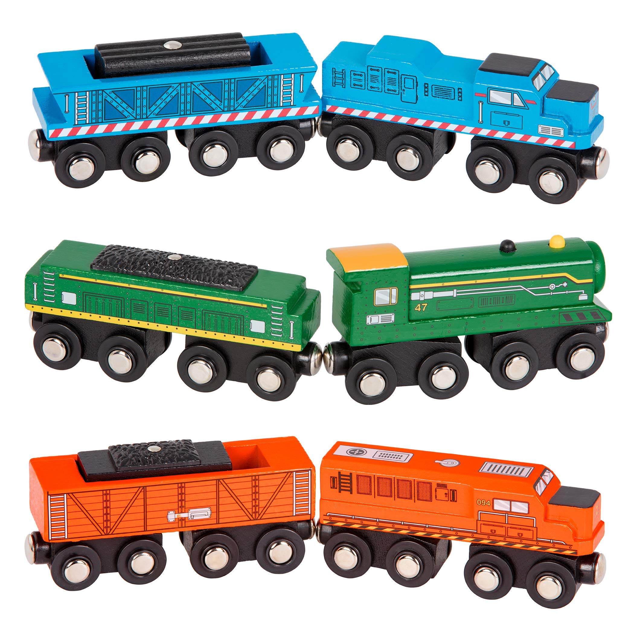 Battat Wooden Magnetic Train Set - 6-Piece Locomotive & Freight Car Playset for Ages 3+ 1