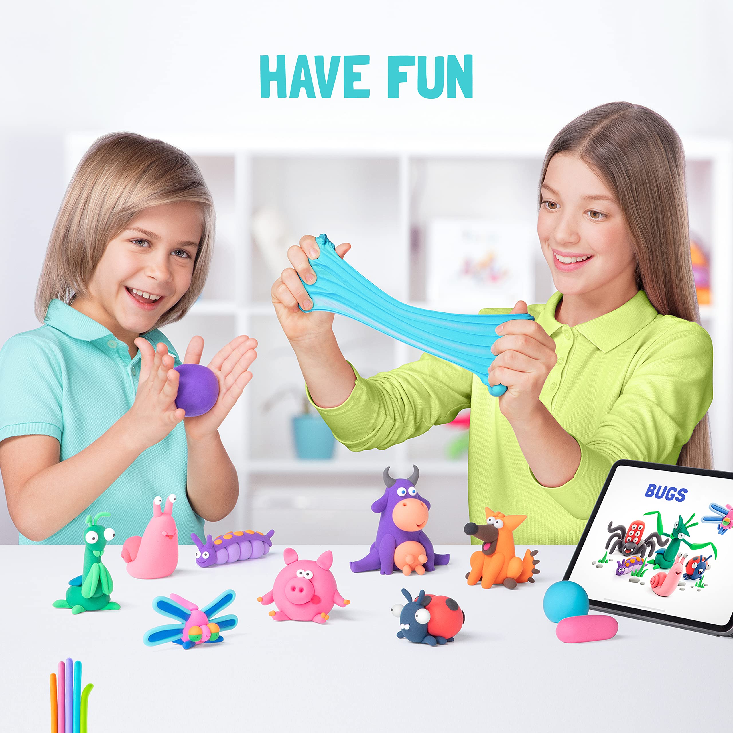 HEY CLAY Dinos Set - Air Dry Modeling Clay Kit with 15 Colors & Sculpting Tools for Kids 3+ 5
