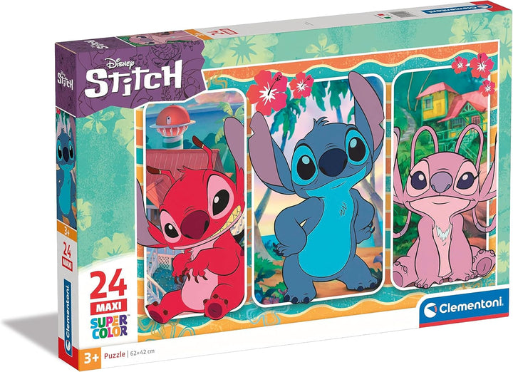 Clementoni 24029 Disney Stitch Supercolor Stitch-24 Maxi Pieces| Jigsaw Kids Age