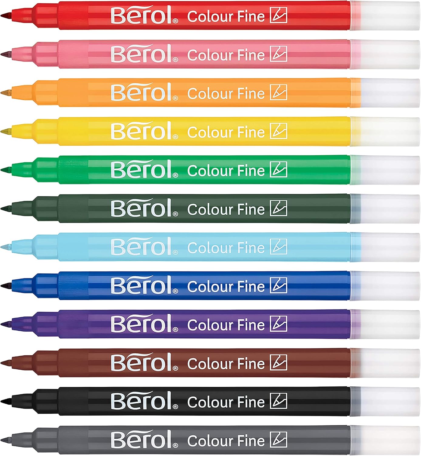 Berol Felt Tip Colouring Pens - Fine Point (0.6mm) Washable Markers for Kids, 42-Pack