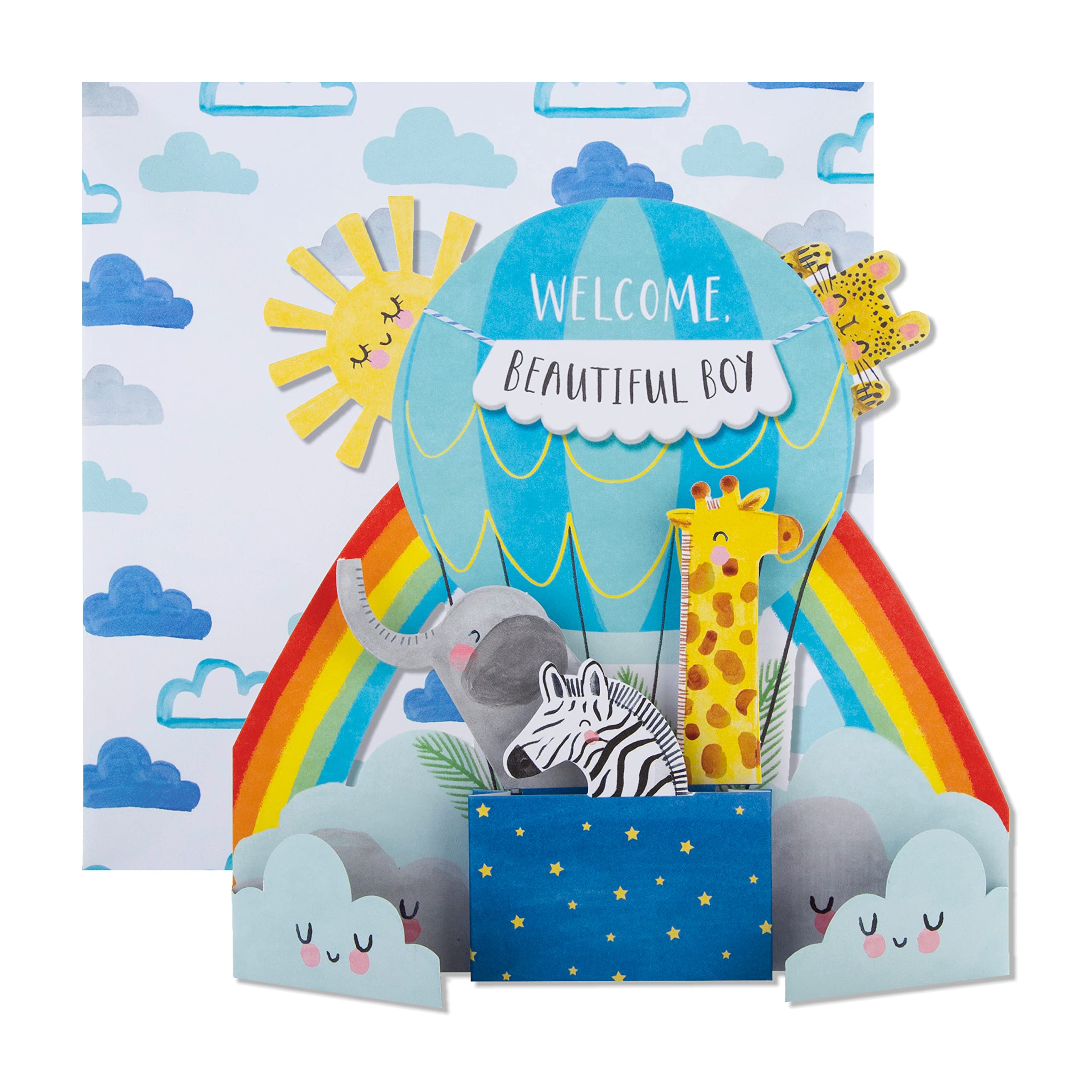 Hallmark Baby Boy Congratulations Card - 3D Pop-Out Hot Air Balloon | Die-Cut Board | 19.8cm x 19.8cm 1