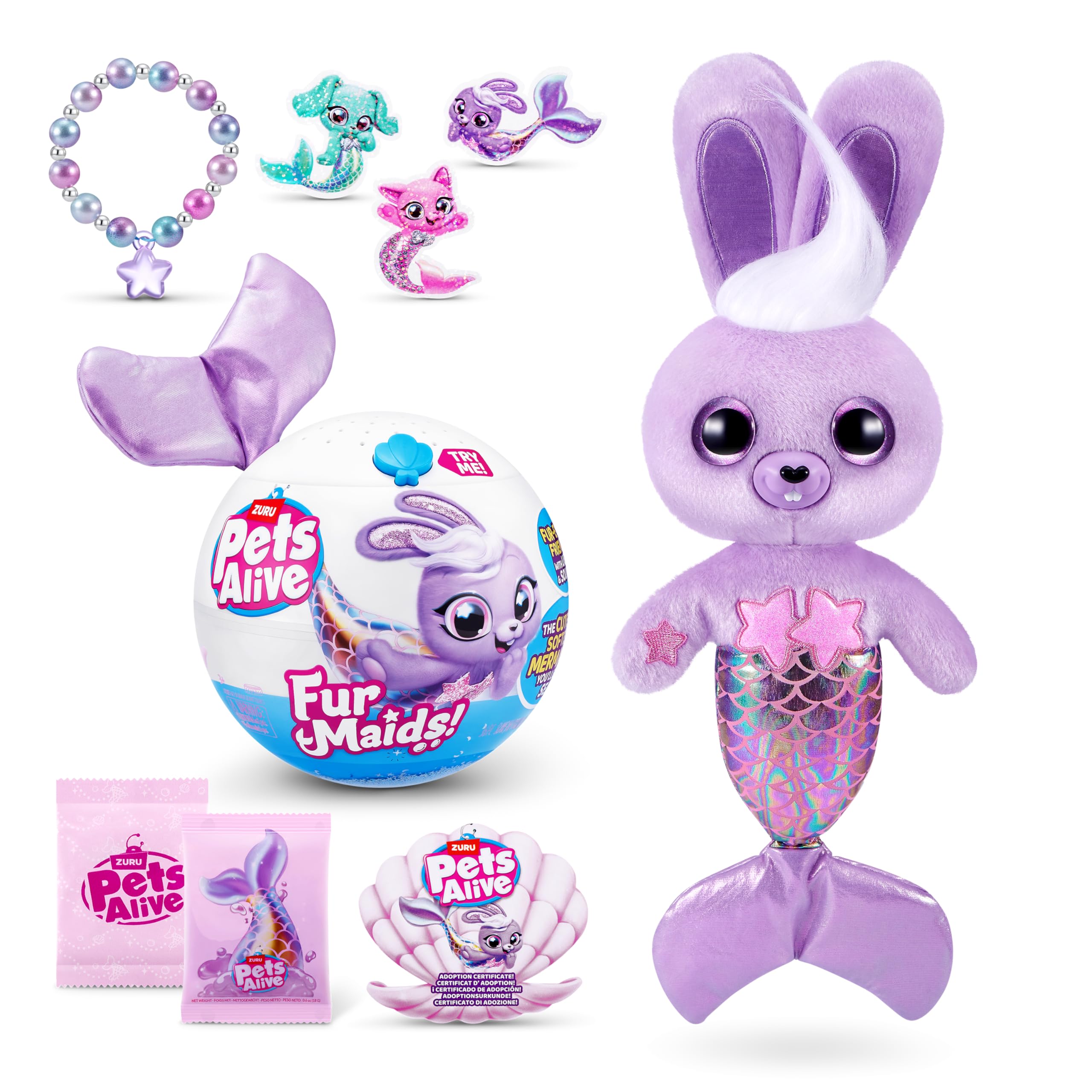 Pets Alive Furmaids by ZURU - Purple Bunny Mermaid Plush with Lights, Sounds & Interactive Play for Girls 1
