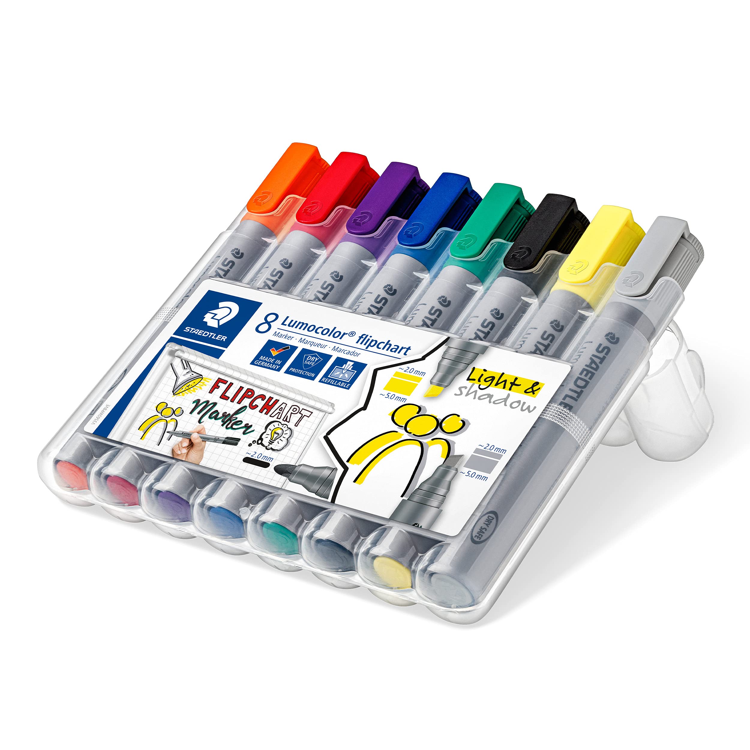 STAEDTLER Lumocolor Flipchart Markers - Assorted Colours, Bullet Tip, Pack of 8
