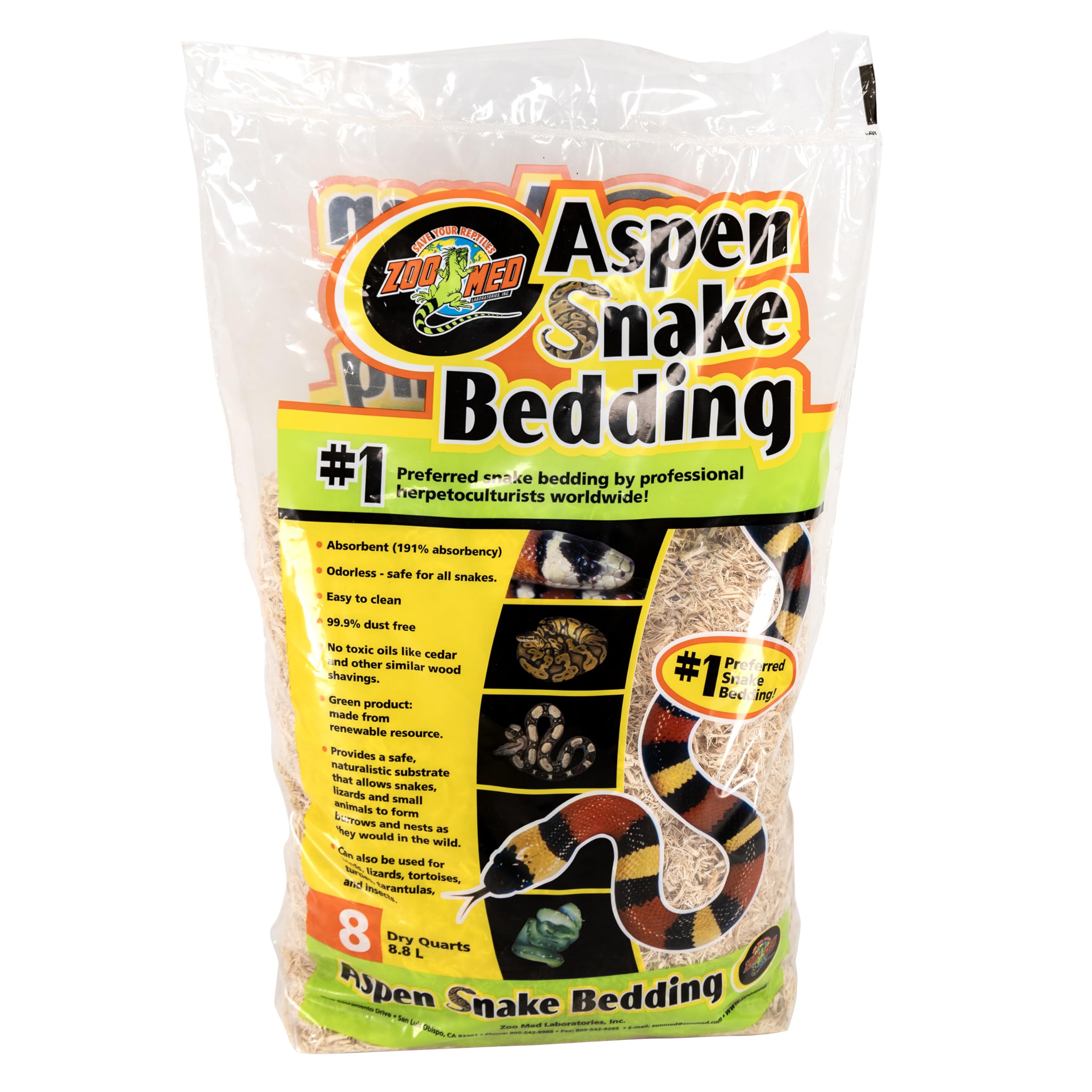 Zoo Med Aspen Snake Bedding - High Absorption Substrate | 8.8 Litre 1