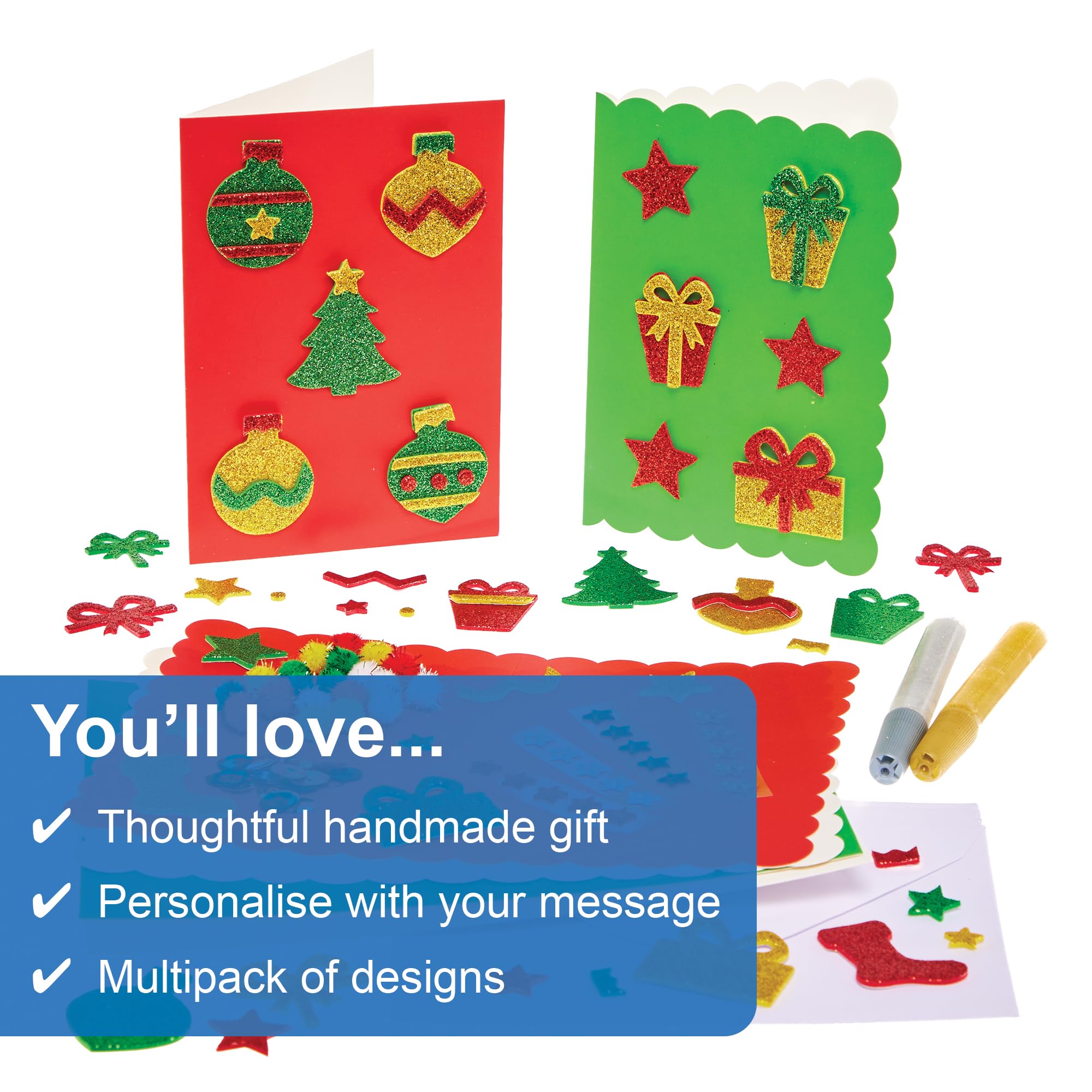 Baker Ross FX892 Christmas Card Making Kit - Craft Kit with Glitter, Stickers & Envelopes