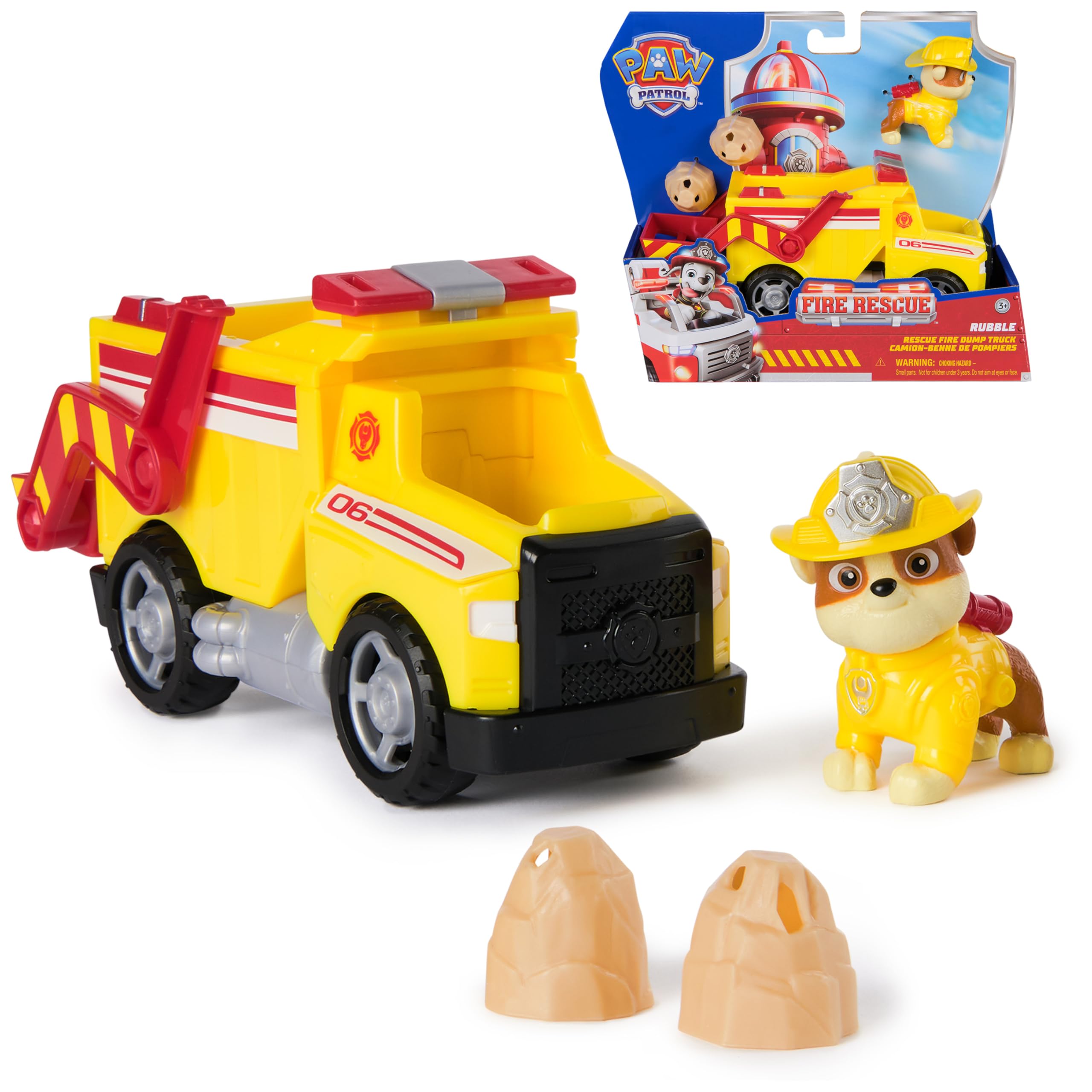 Paw Patrol Rubble Rescue Fire Dump Truck - 20.3 cm Vehicle with 5 cm Rubble Figure | Ages 3+ 1