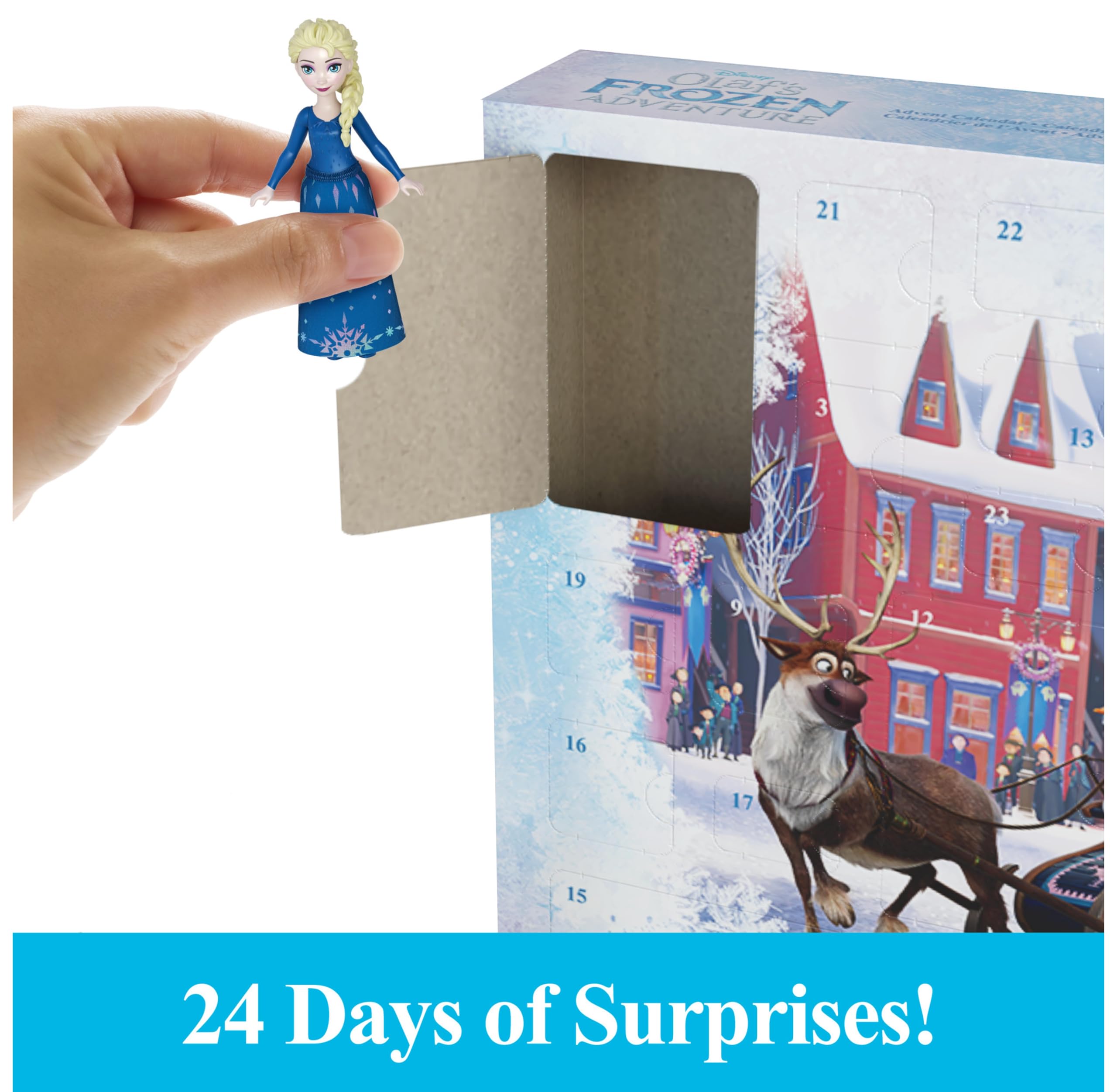 Mattel Disney Frozen Advent Calendar - 24-Day Playset with Anna, Elsa, Olaf & Sven Figures, Moldable Sand, 29-Piece Holiday Toy for Kids 3+ 5