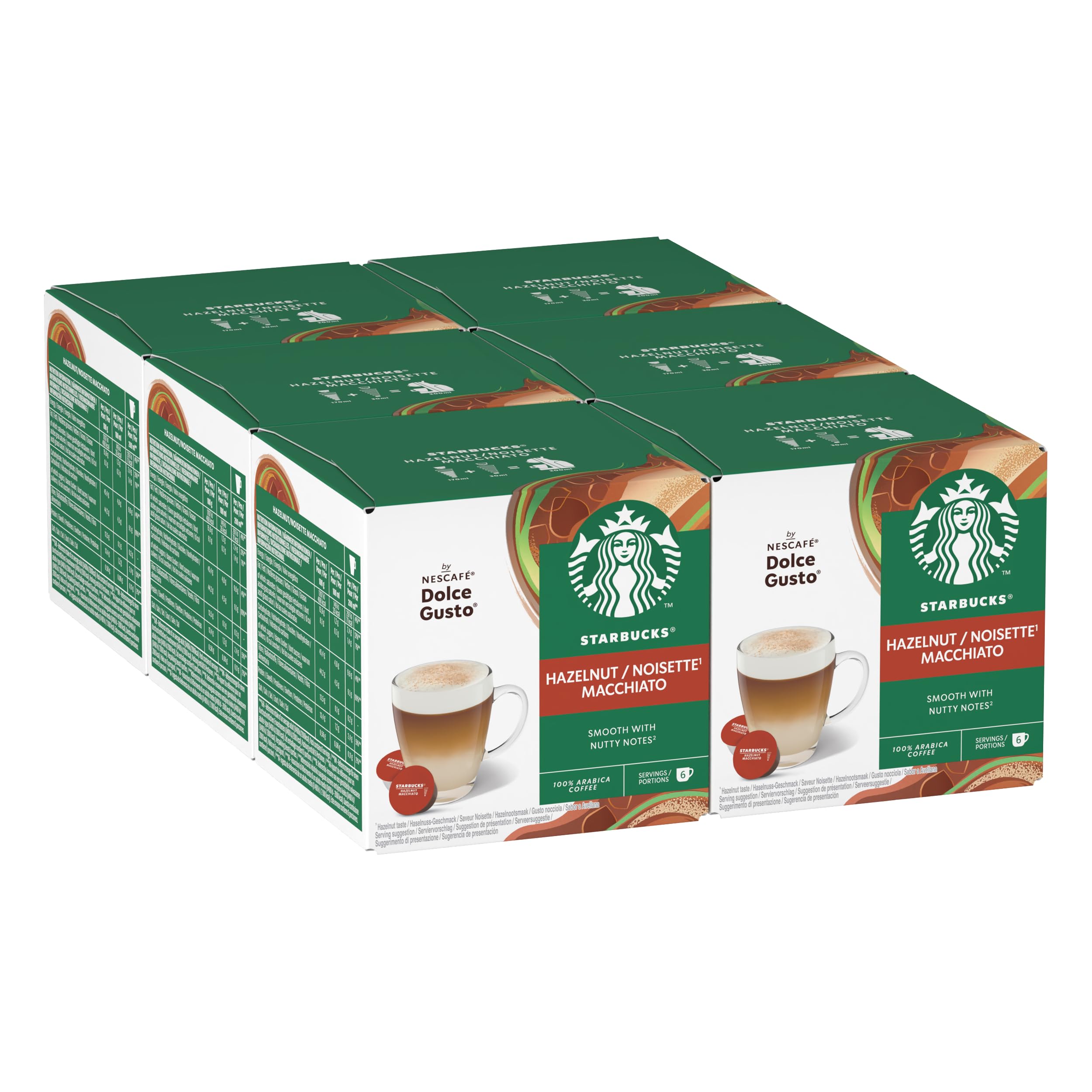 STARBUCKS Hazelnut Macchiato by Nescafé Dolce Gusto Coffee Pods - 72 Capsules (Pack of 6 x 12)