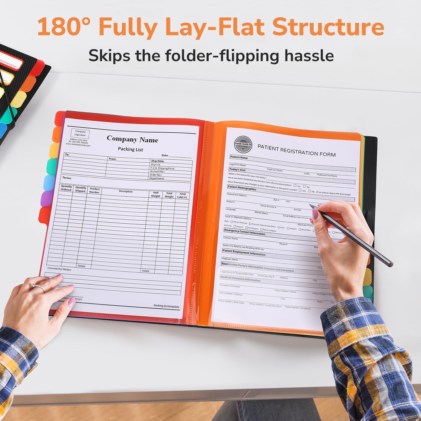 Euvqunn 12-Pocket Expanding File Folder - 180° Lay-Flat Organization | A4 Size | PP Material 2