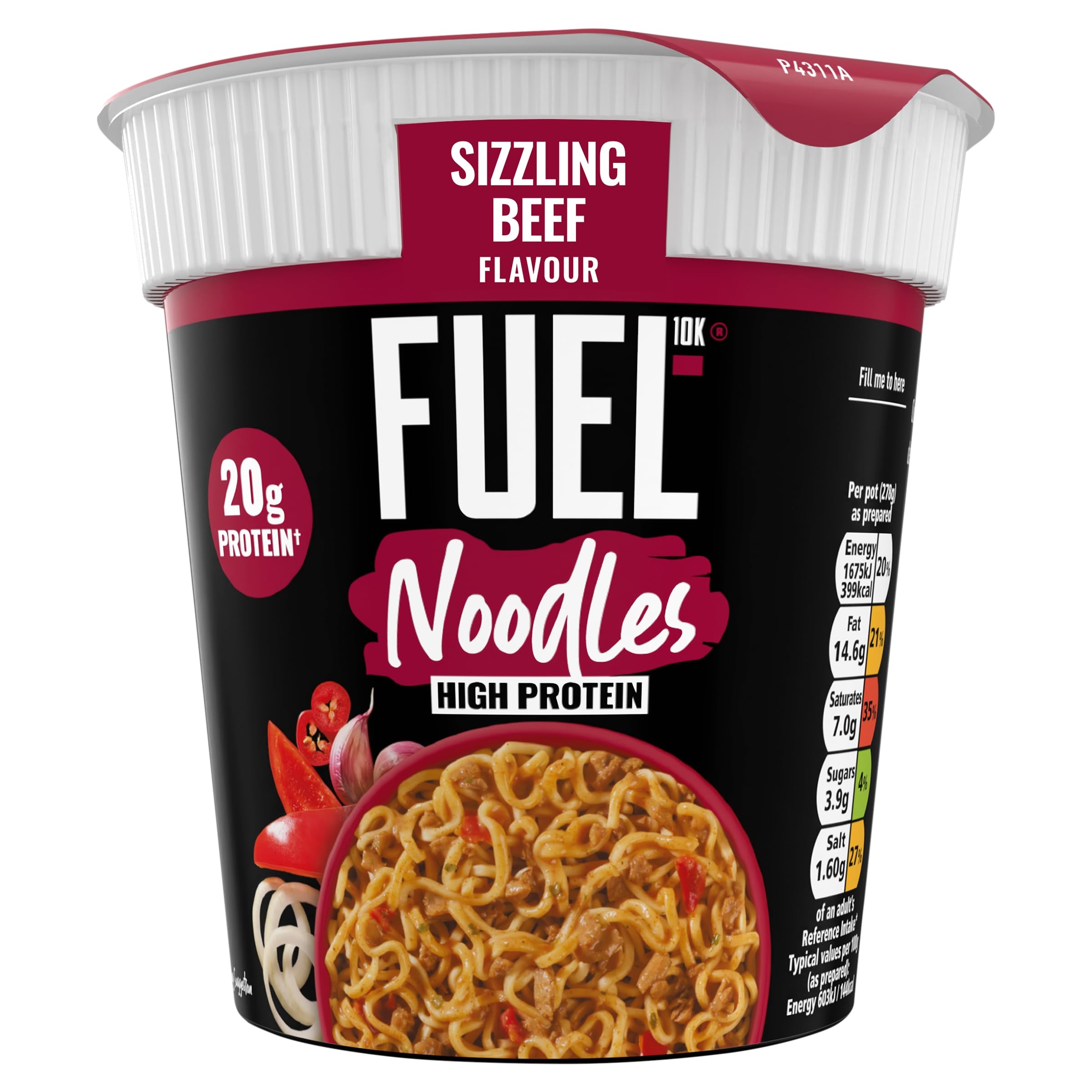 FUEL10K Sizzling Beef High Protein Instant Noodles Pot, 20g Protein | Pack of 8 2
