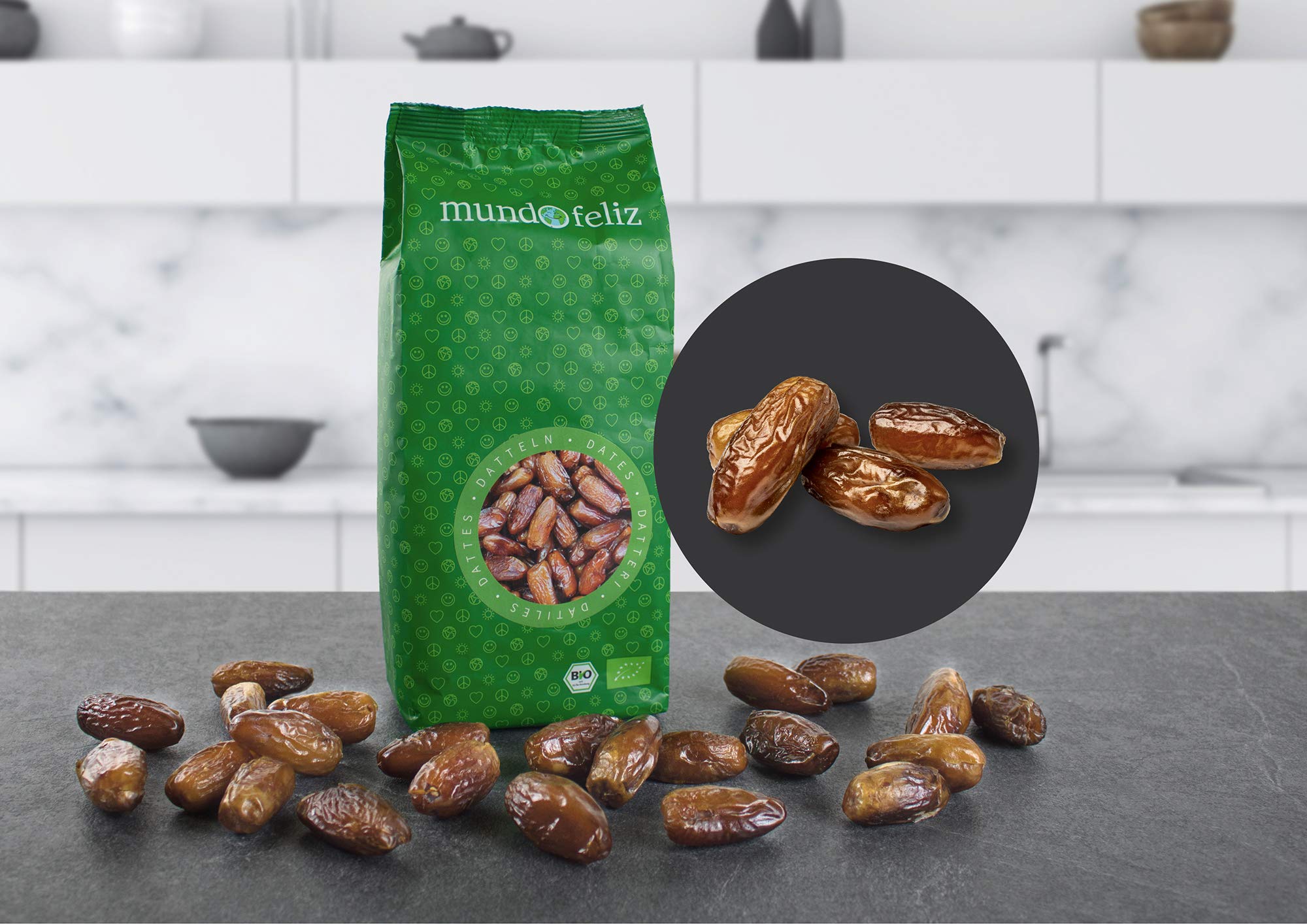 Mundo Feliz Organic Dried Pitted Dates - 1kg Total (2 x 500g Packs) | Sun-Dried, Vegan