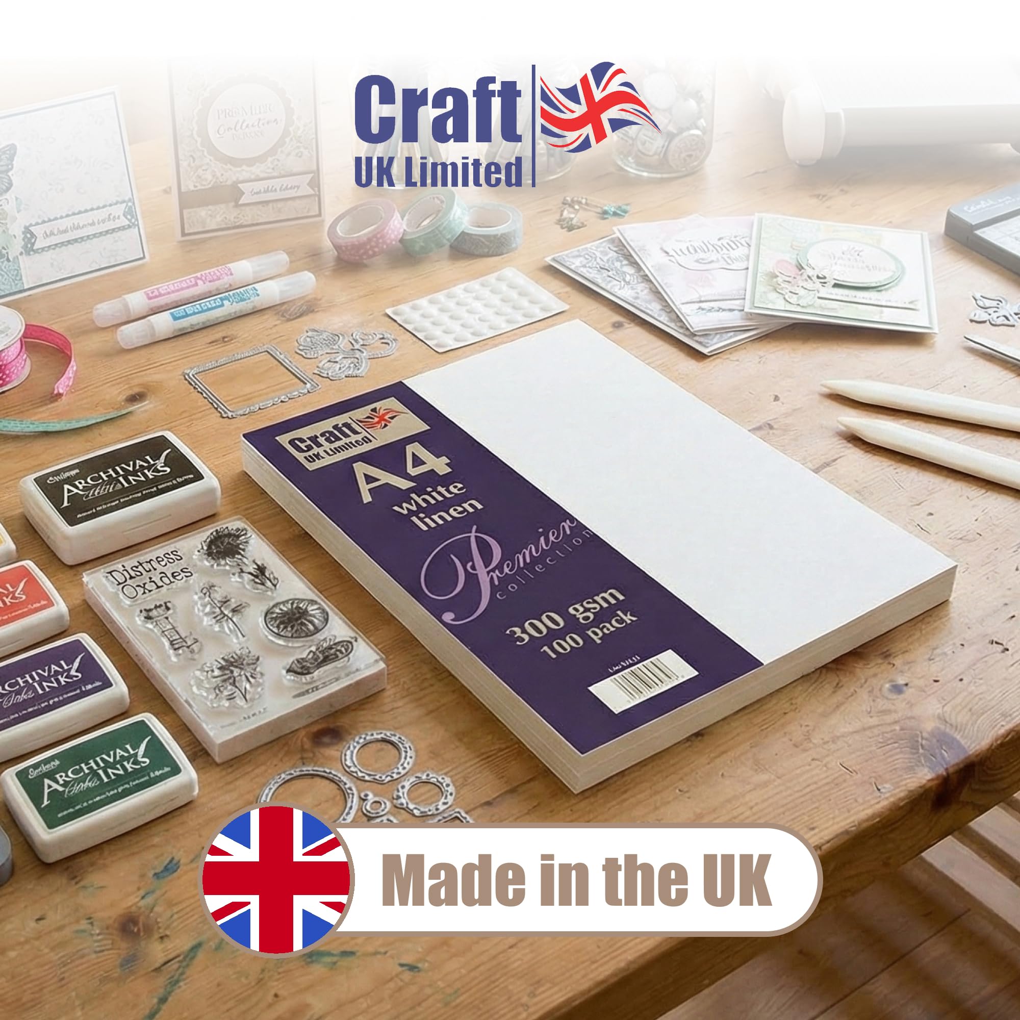 Craft UK W123 White Recycled Linen Card 300 gsm - 100 Sheets A4