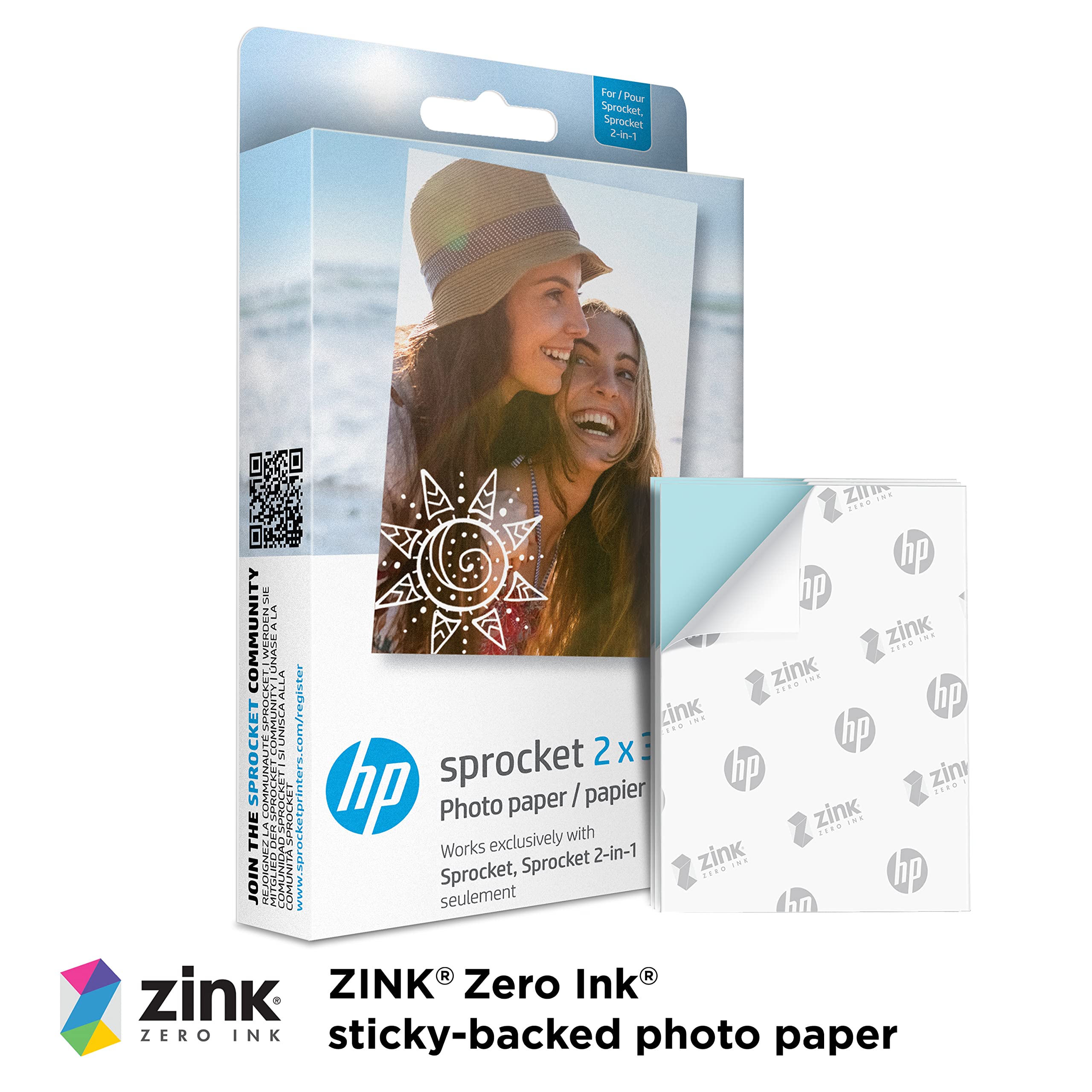 HP Sprocket 2x3 Premium Zink Sticky Back Photo Paper - 20 Sheets | Smudge & Water Resistant
