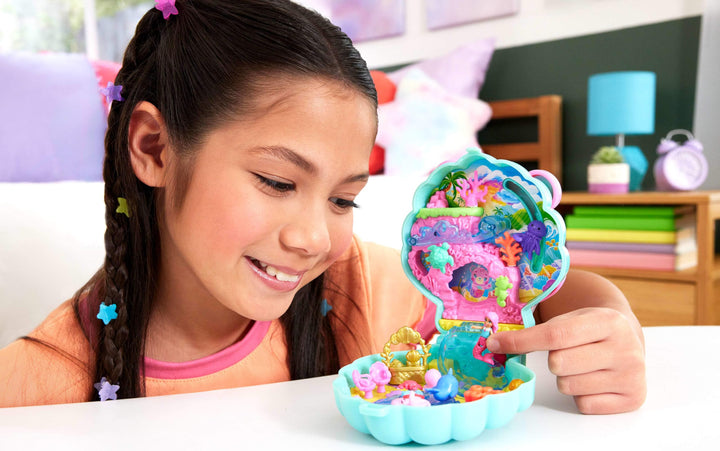 Polly Pocket Glitter Island Compact Playset - Mermaid Adventure with 11 Accessories