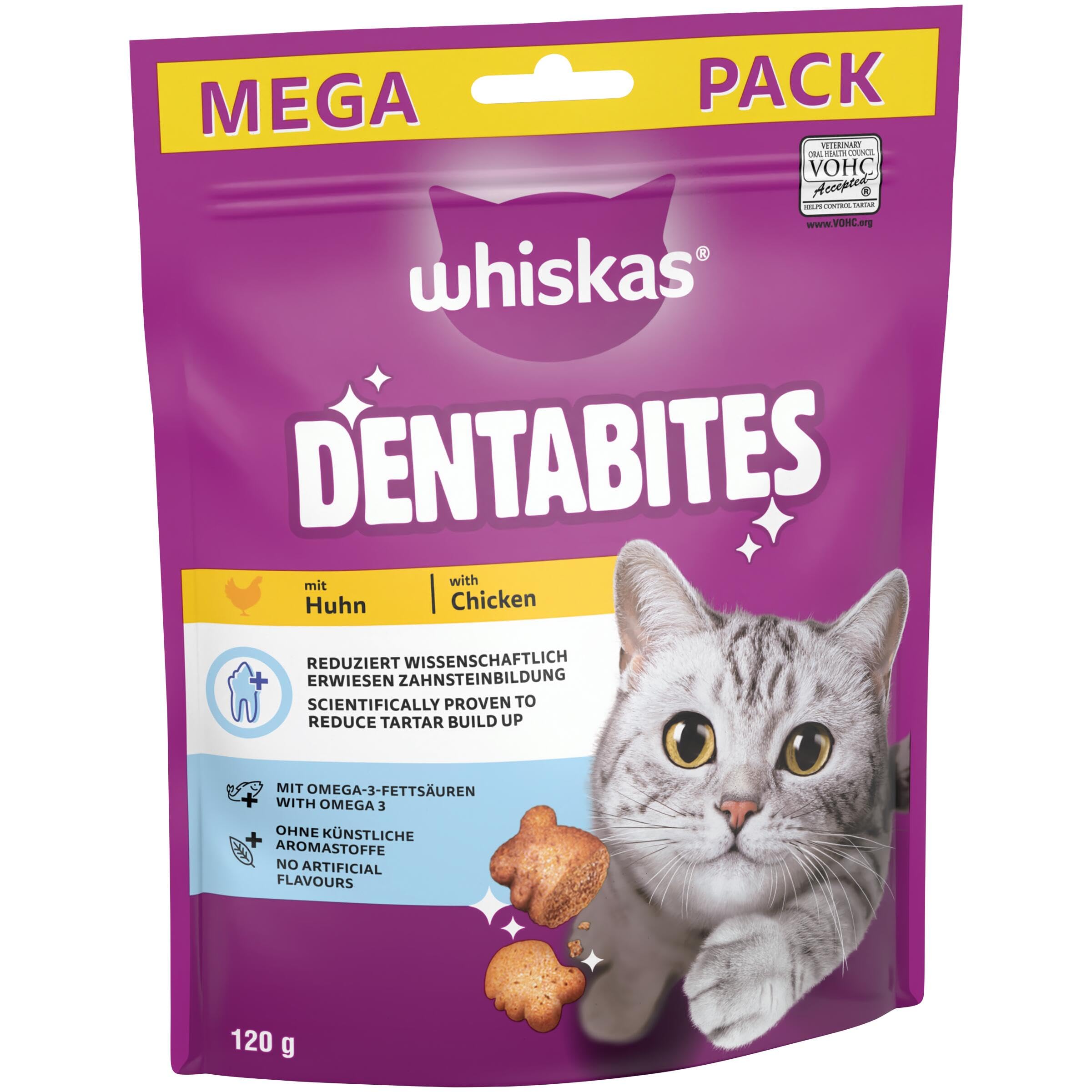 Whiskas Dentabites Adult Cat Treats with Chicken - Helps Control Tartar | 120g (Pack of 4) 2