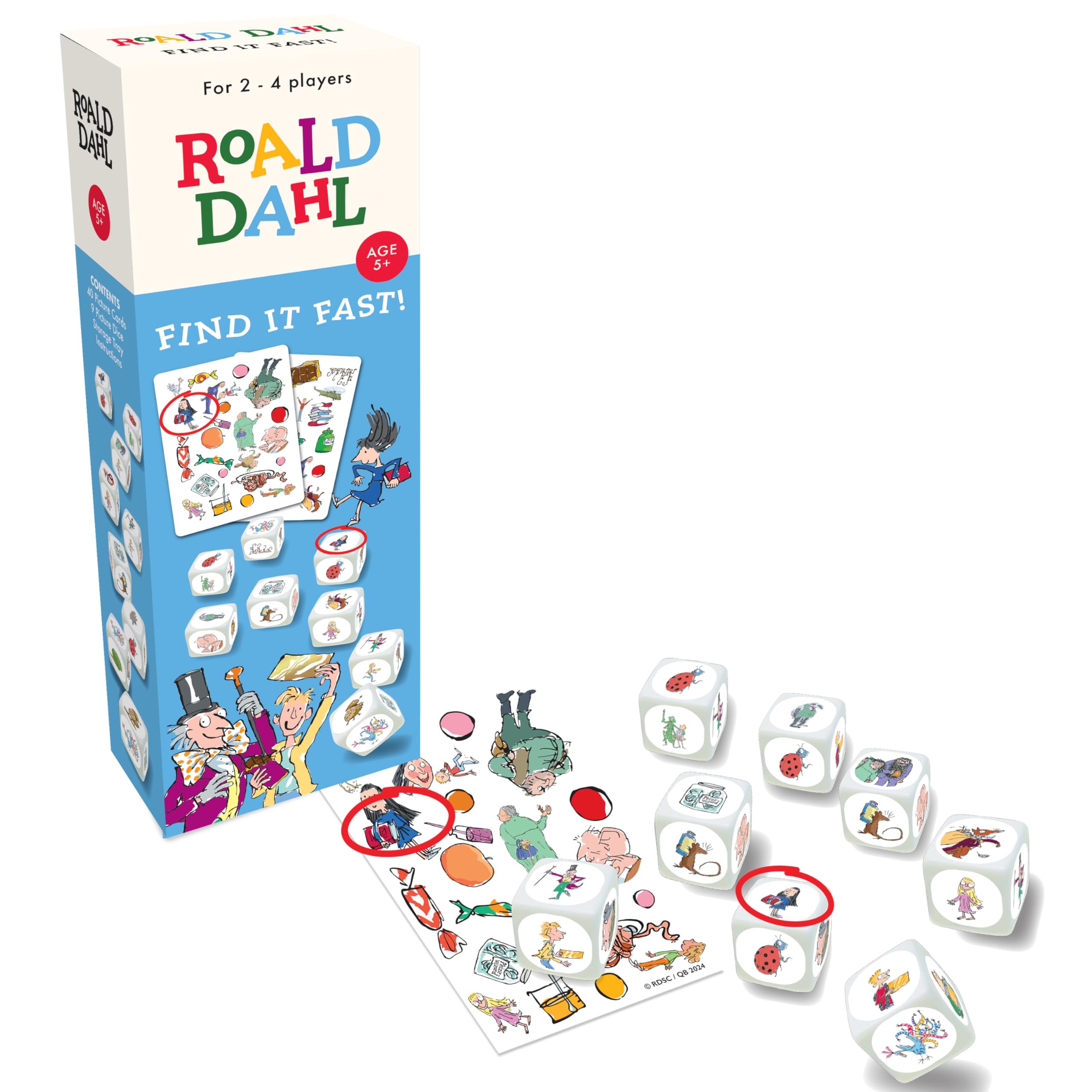 Paul Lamond Roald Dahl Find It Fast Card Game - Ages 5+, 2-4 Players, Family Dice Game