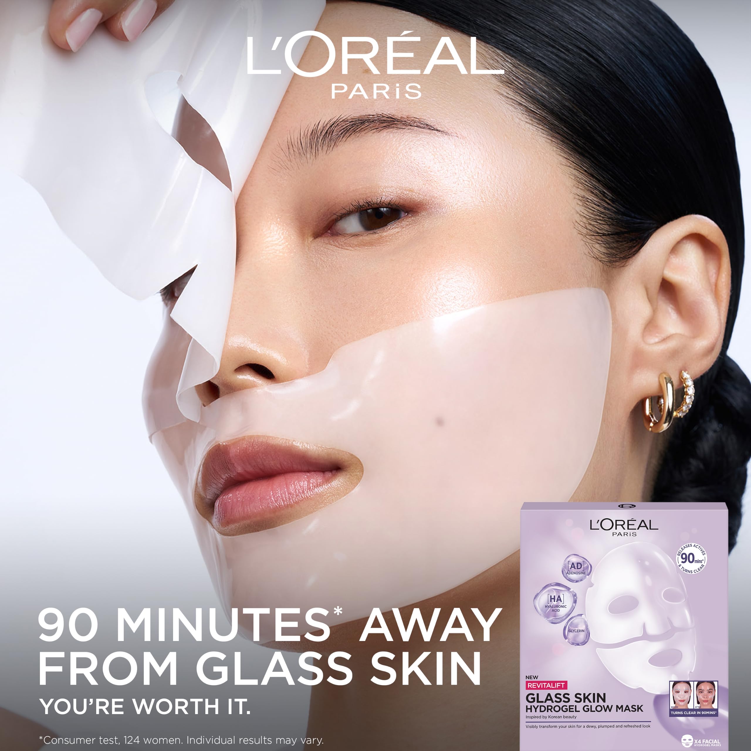 L'Oreal Paris Revitalift Filler Hydrogel Glow Mask - Glass Skin, Hydrating, Plumping Treatment (4 Pack) 3