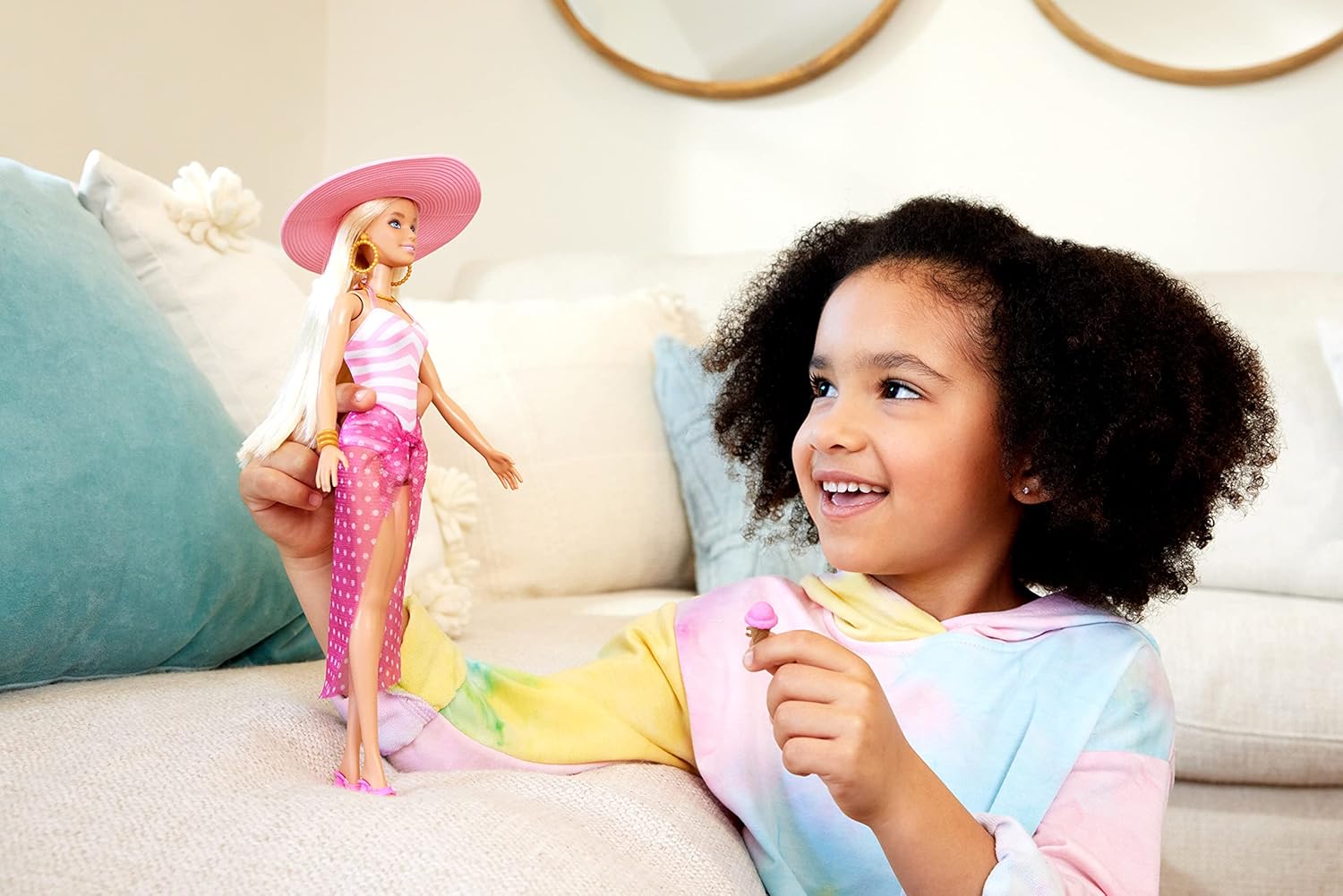 Barbie Doll - Pink & White Swimsuit with Beach Accessories, Ages 3+ 5