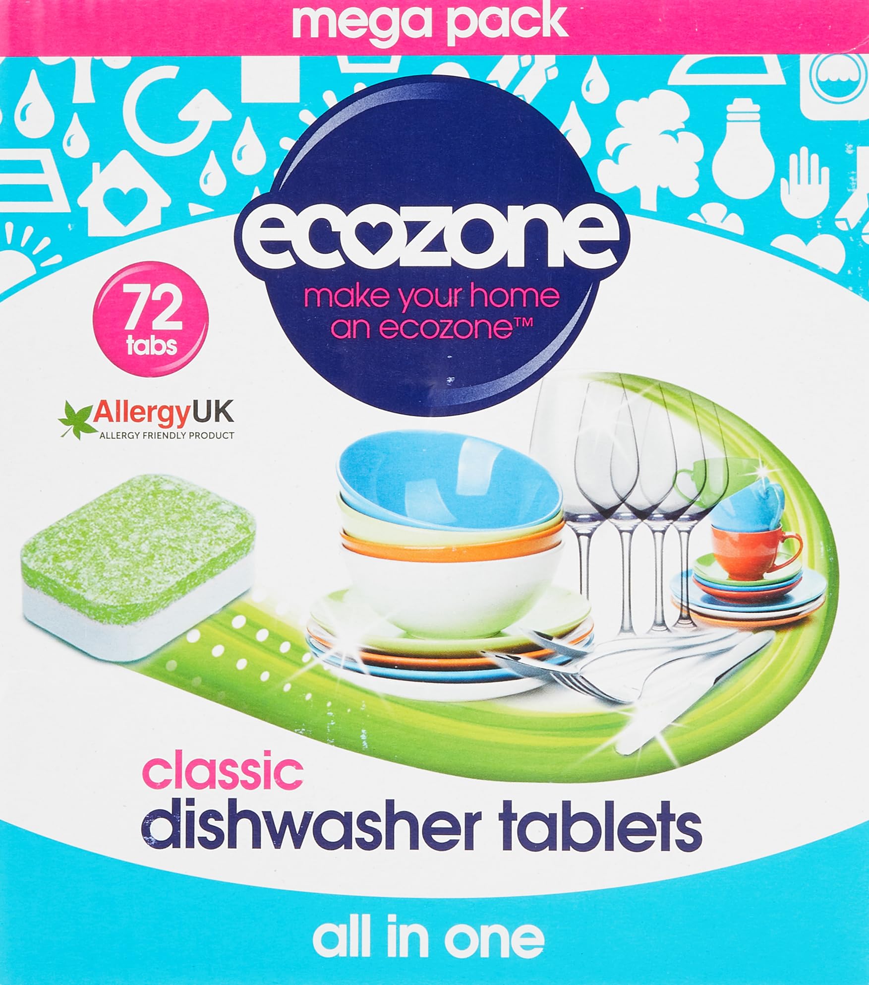 Ecozone Classic All-In-One Dishwasher Tablets - Plant-Based Cleaning | 72 Count | Vinegar Scent