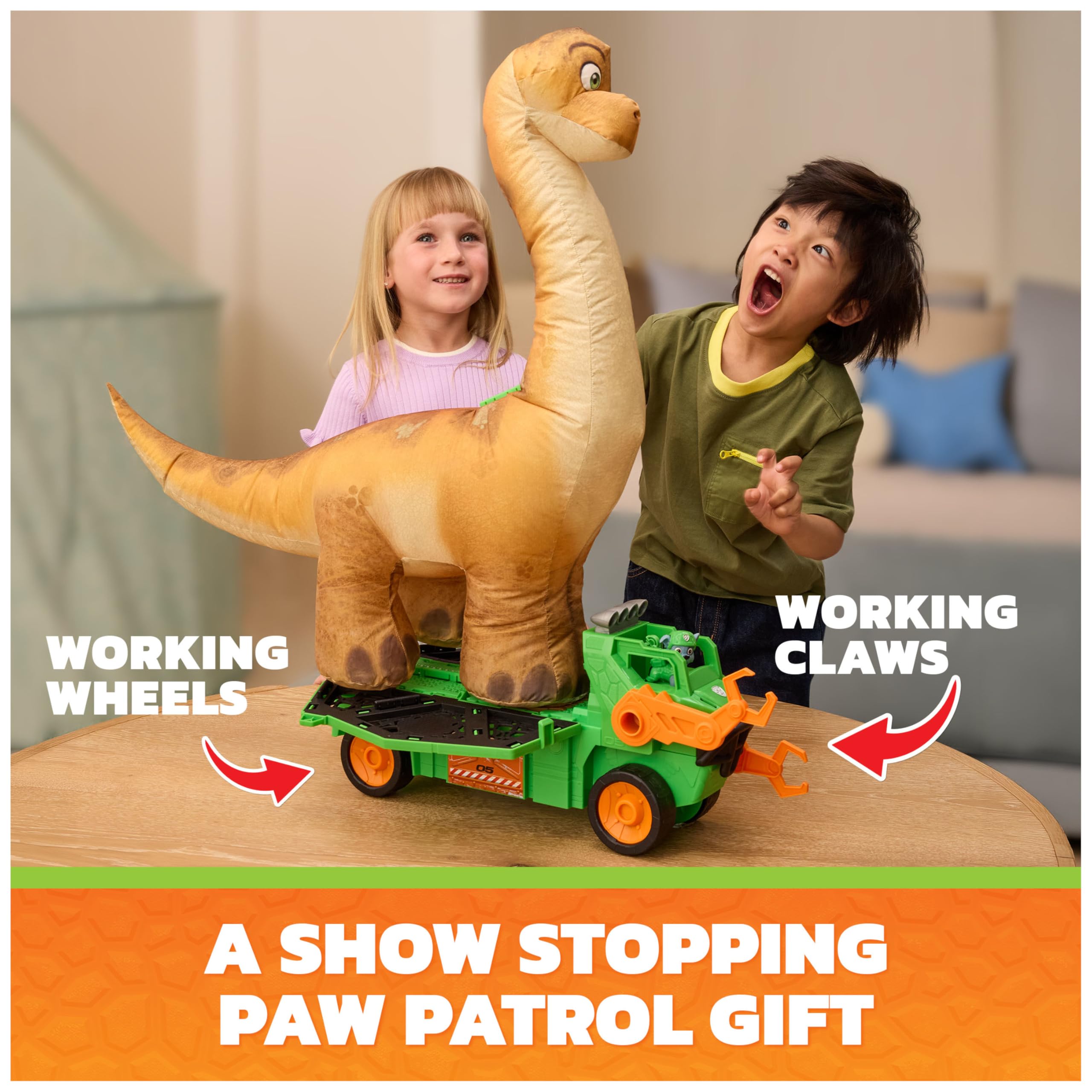 Paw Patrol Megasaurus Dino Vehicle Playset with Inflatable Dinosaur and Rocky Figure | Ages 3+ 6