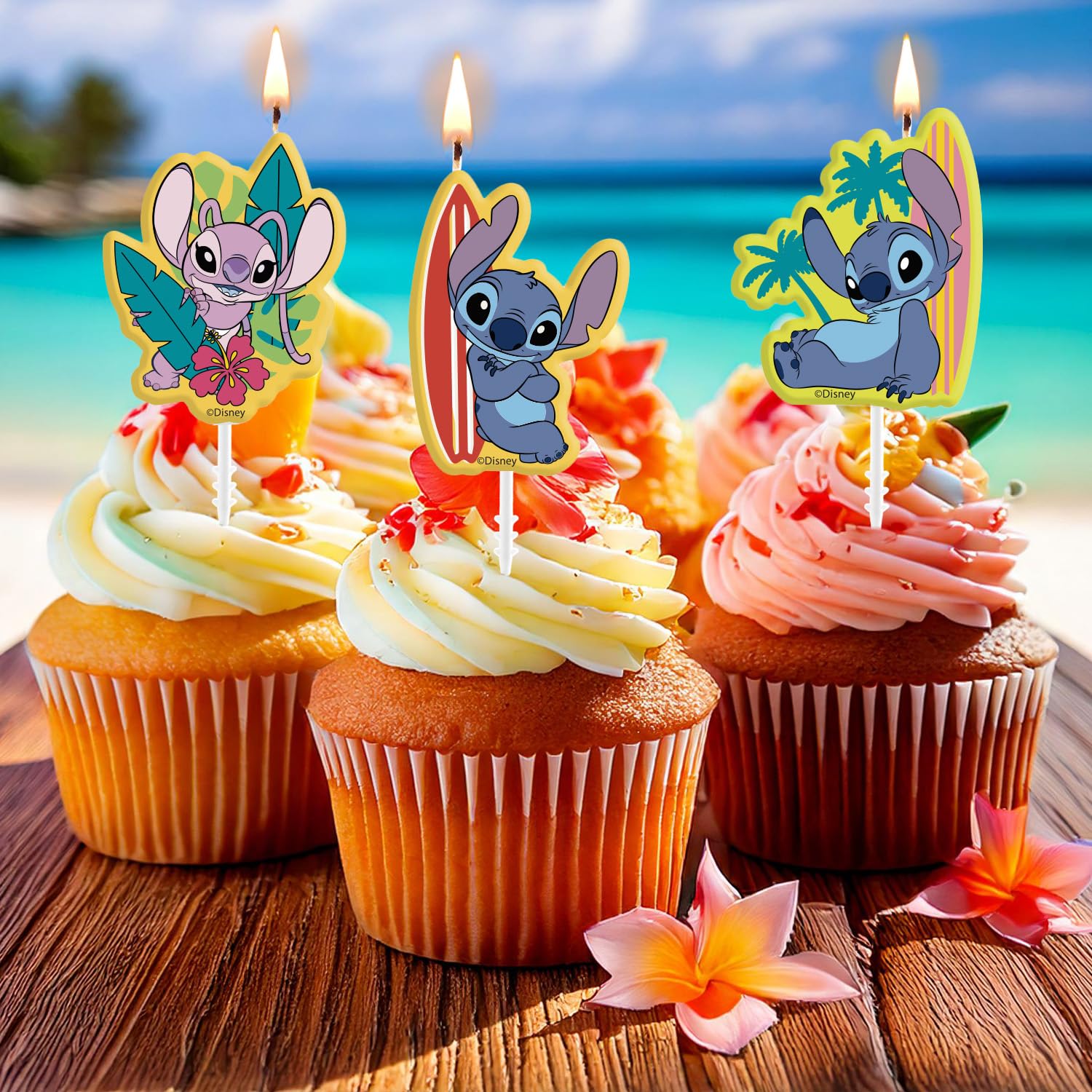 dekora - Disney Stitch Birthday Candle Set – 4 Colourful Cake Candles for K