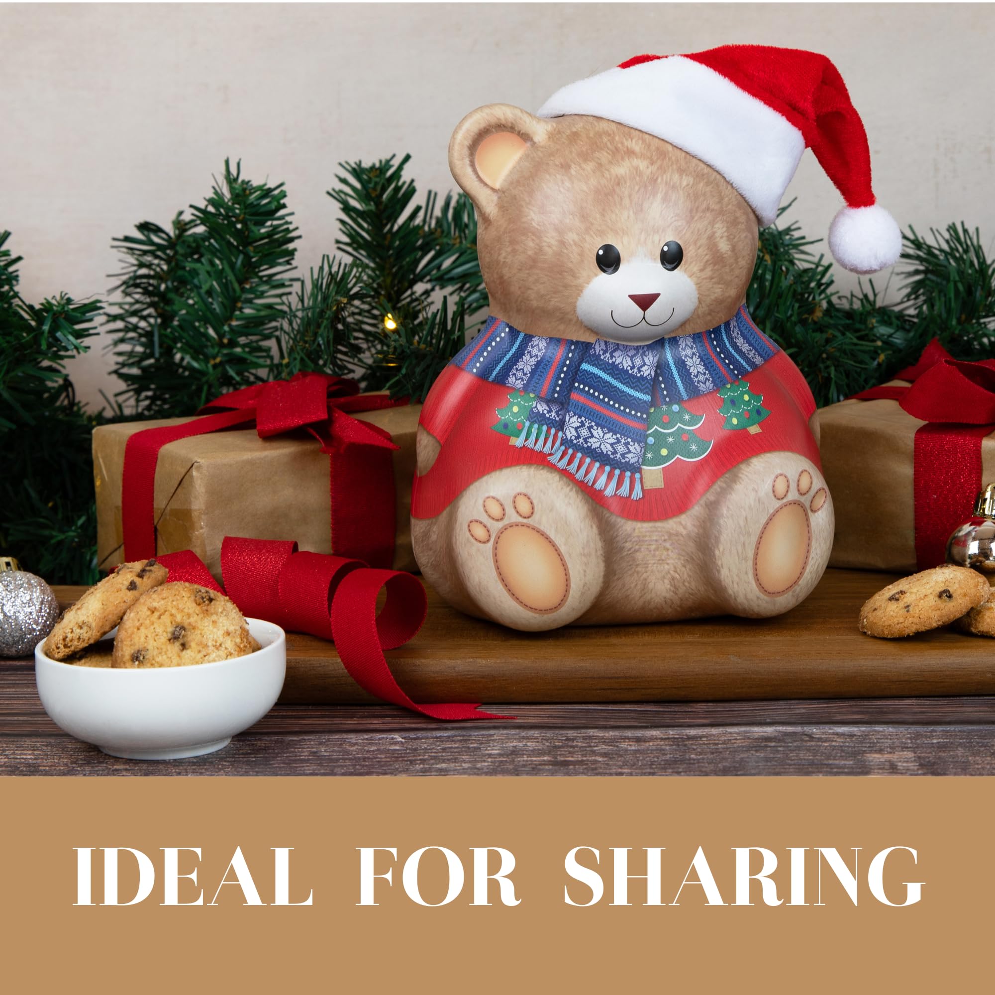 The Silver Crane Co. Christmas Bear Biscuit Tin - 200g Chocolate Chip Cookies | Vegetarian 6