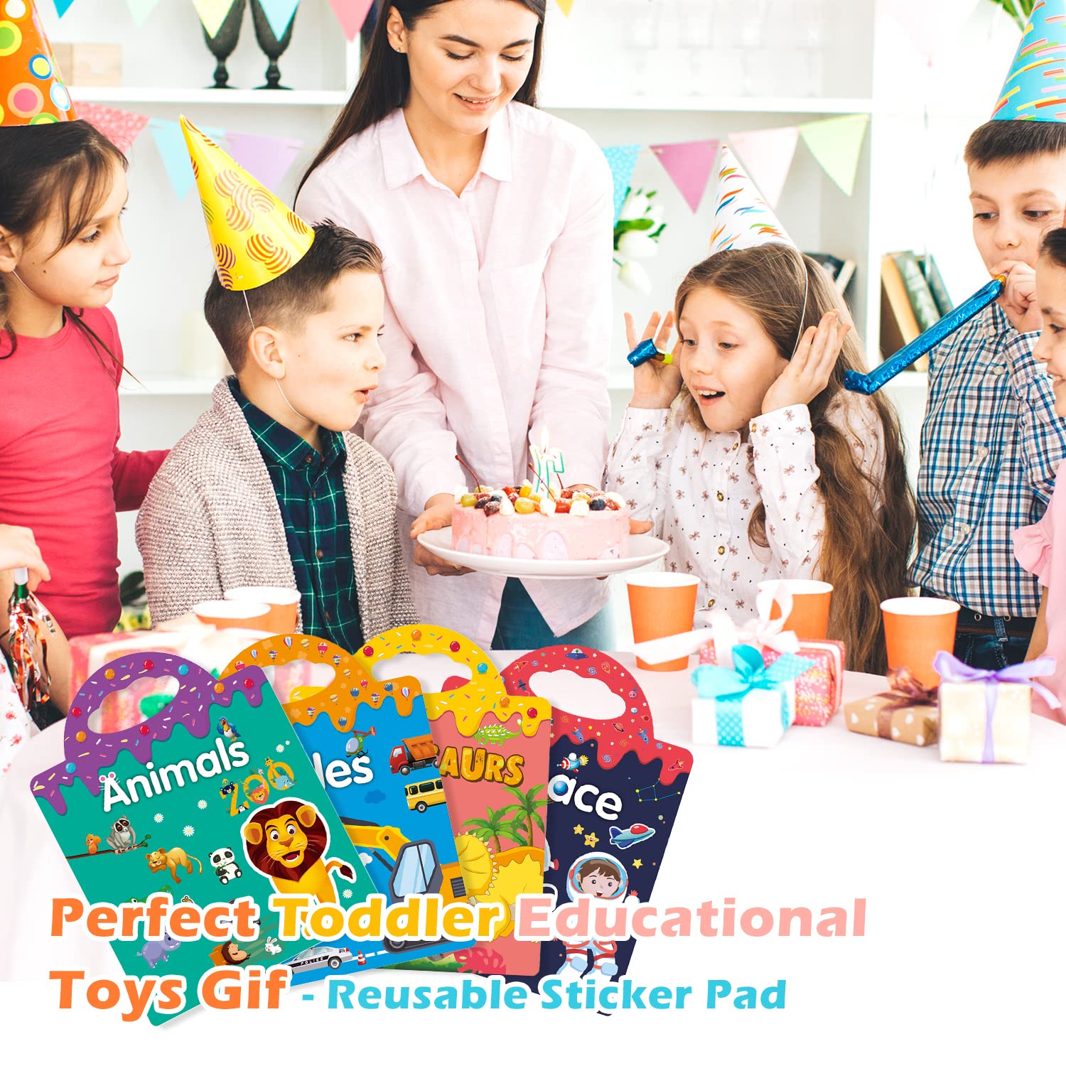 GUYUCOM 4 Pack Reusable Sticker Books for Kids Ages 3+ | Dinosaur, Animal, Space, Vehicle Themes 7