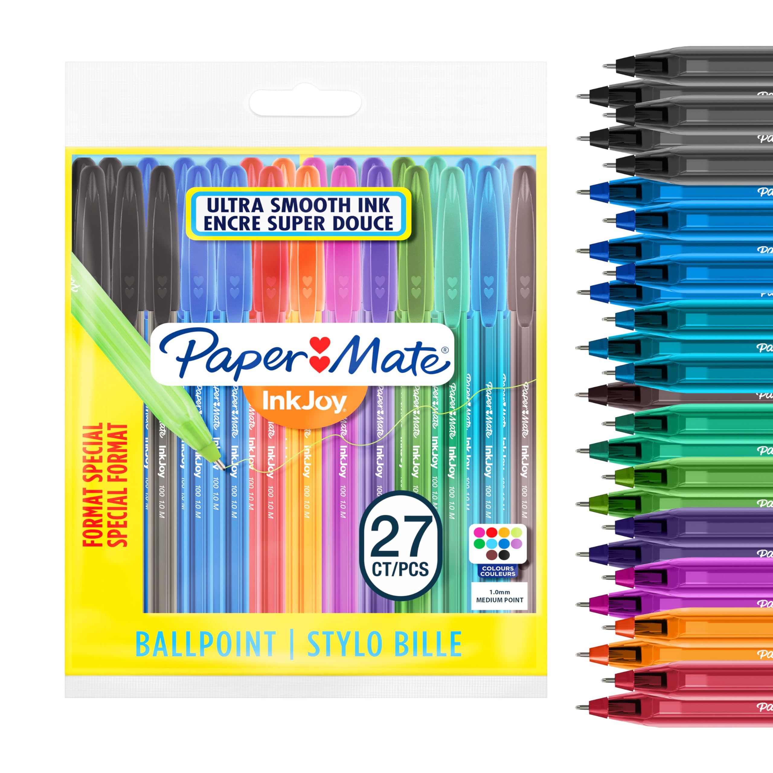 Paper Mate InkJoy 100ST Ballpoint Pens - Medium Point (1.0mm) | 27 Count Assorted Fun Colors