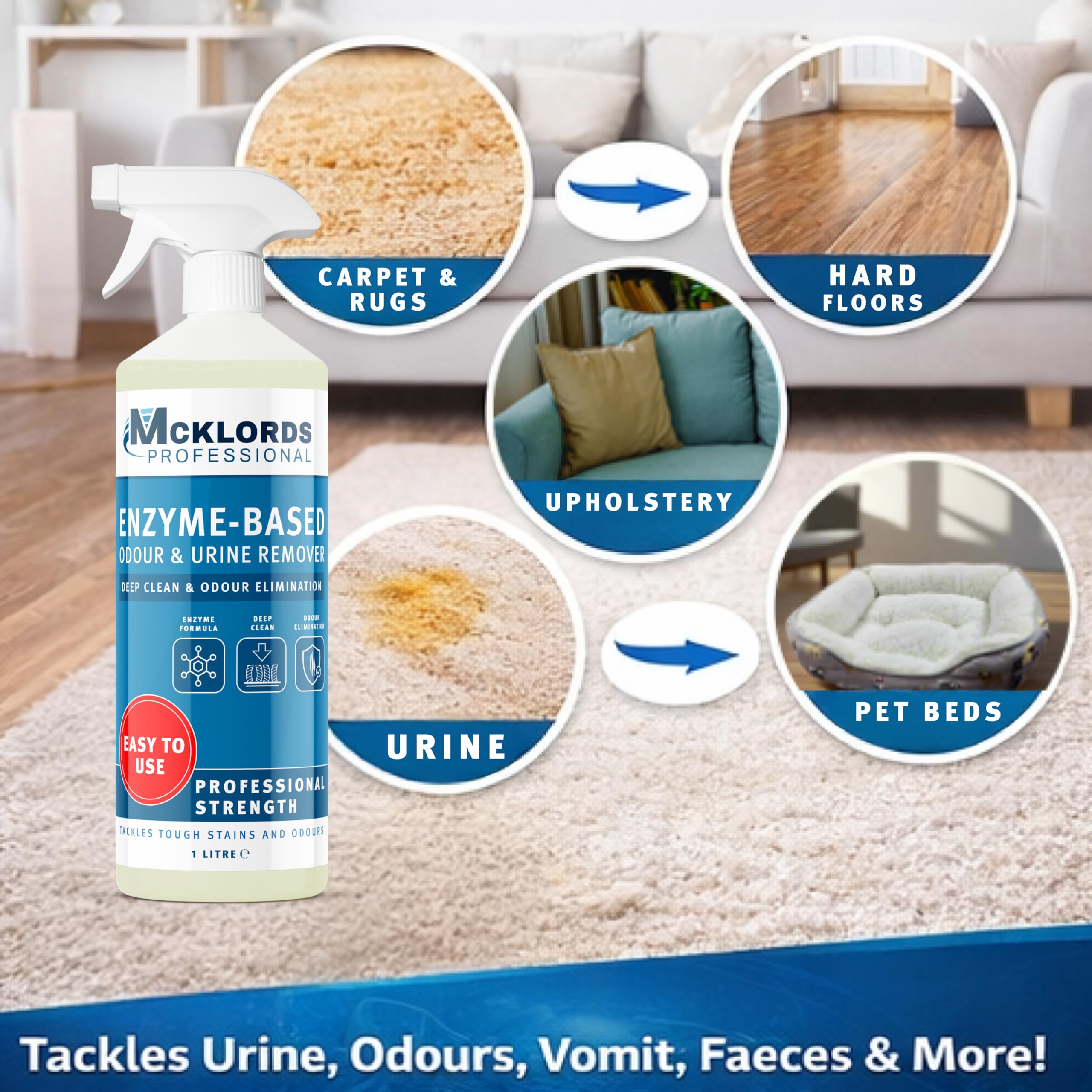 McKlords Professional Enzyme Cleaner - 1L Liquid for Carpet & Upholstery Stain Removal 2