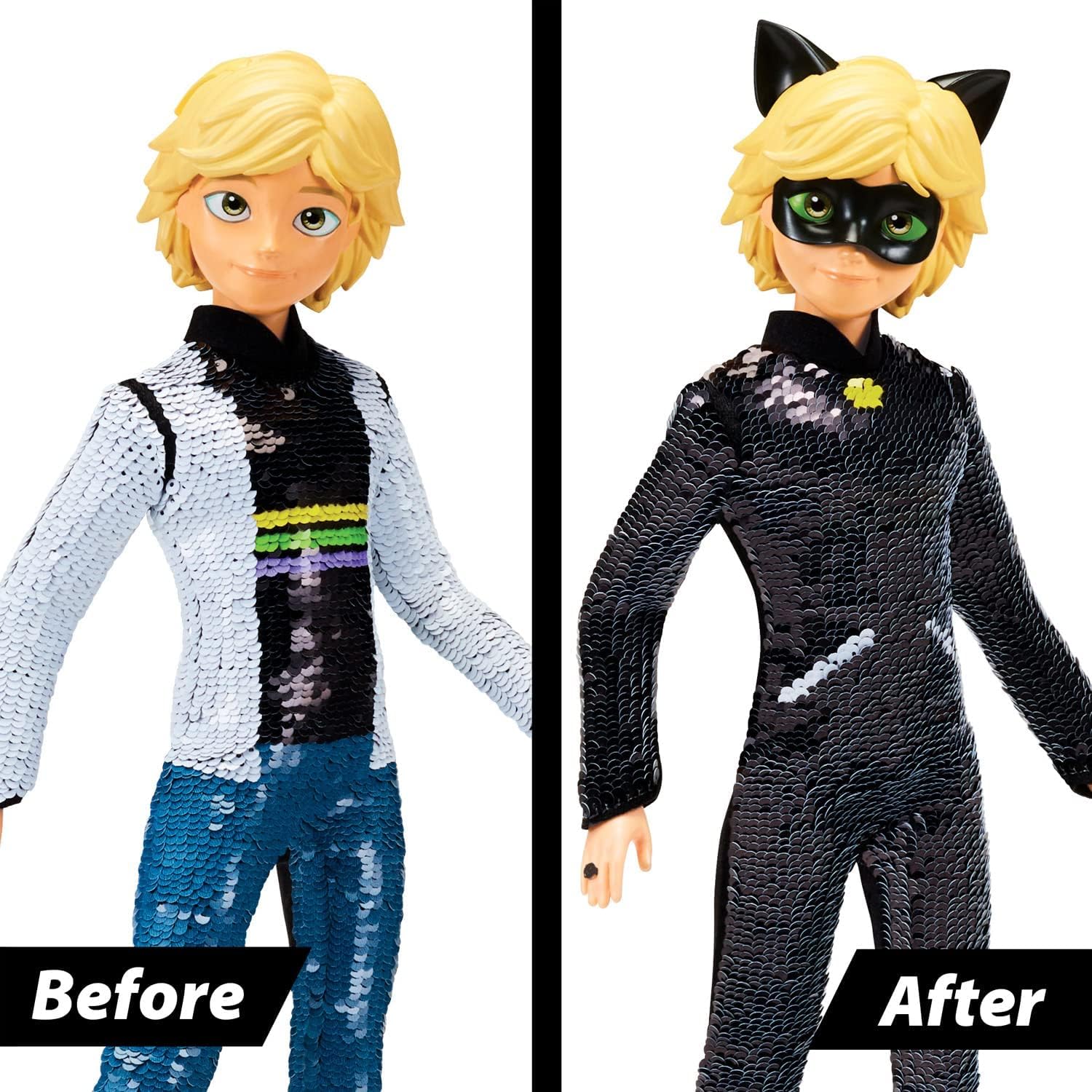 Bandai Miraculous Cat Noir Fashion Flip Doll - 26cm Articulated Action Figure with Reversible Sequins 8