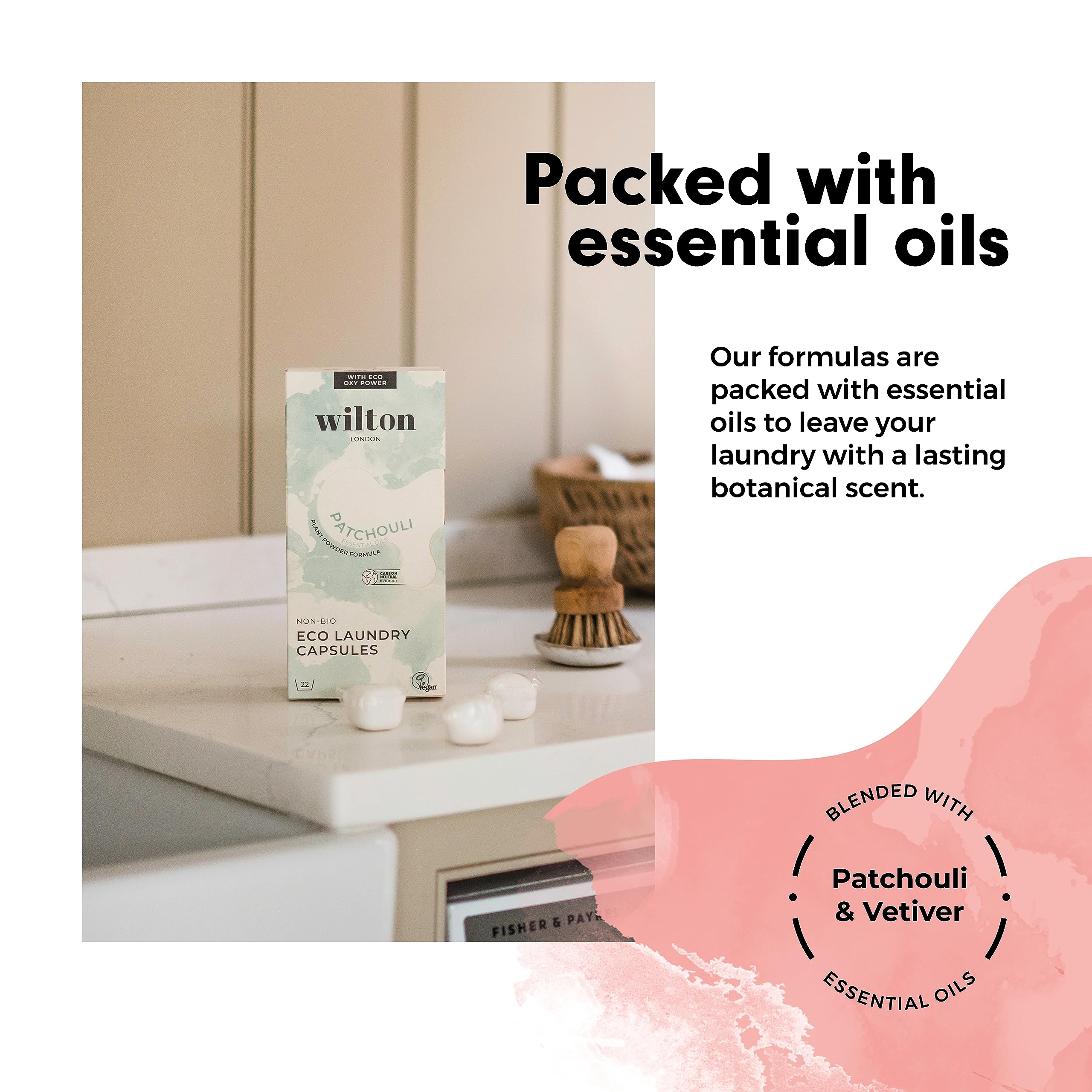 Wilton London Eco Friendly Laundry Capsules - Patchouli Scent | 22 Washes | Plastic Free