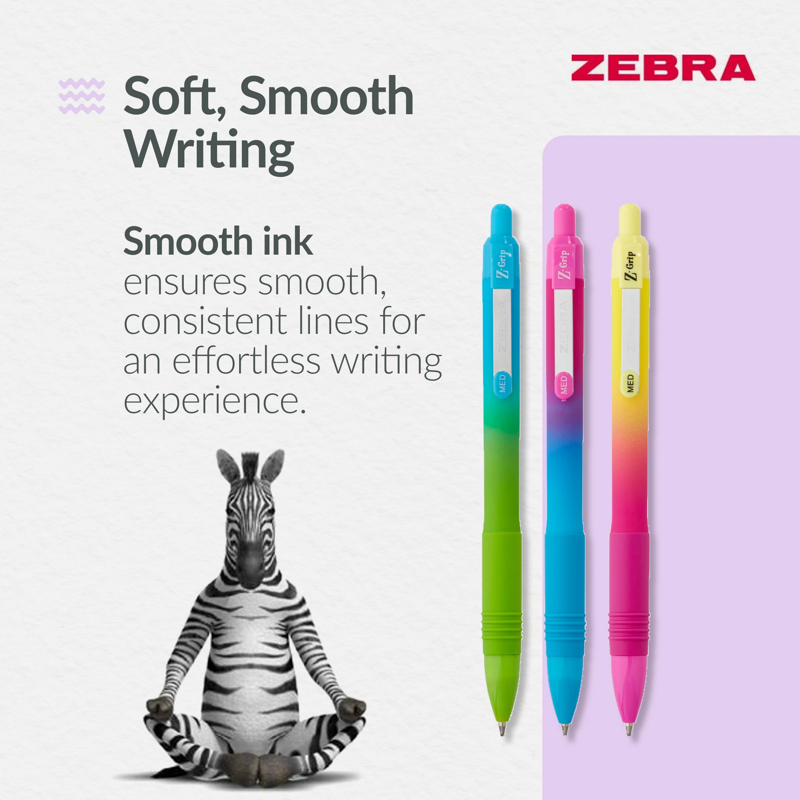 Zebra Pen Z-Grip Soft Touch Ballpoint Pens - Black Ink, 1.0mm Medium Point, 3 Pack 2