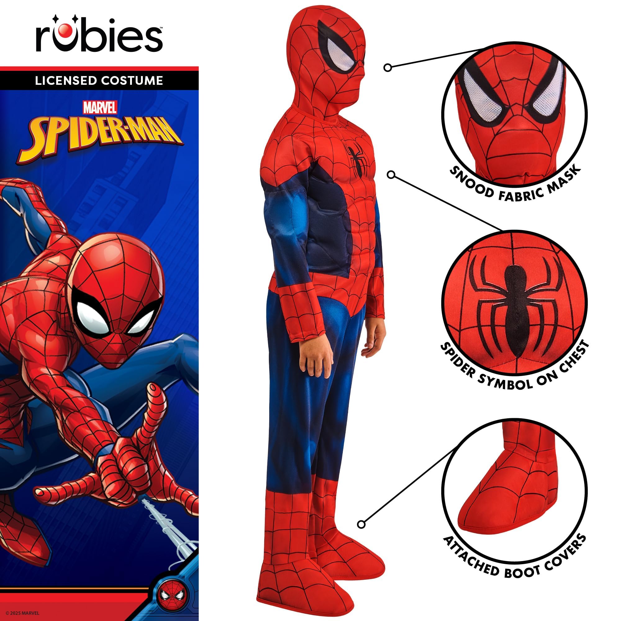 Rubies Official Marvel Spider-Man Deluxe Padded Muscles Child Costume | Size 5-6 Years | Polyester