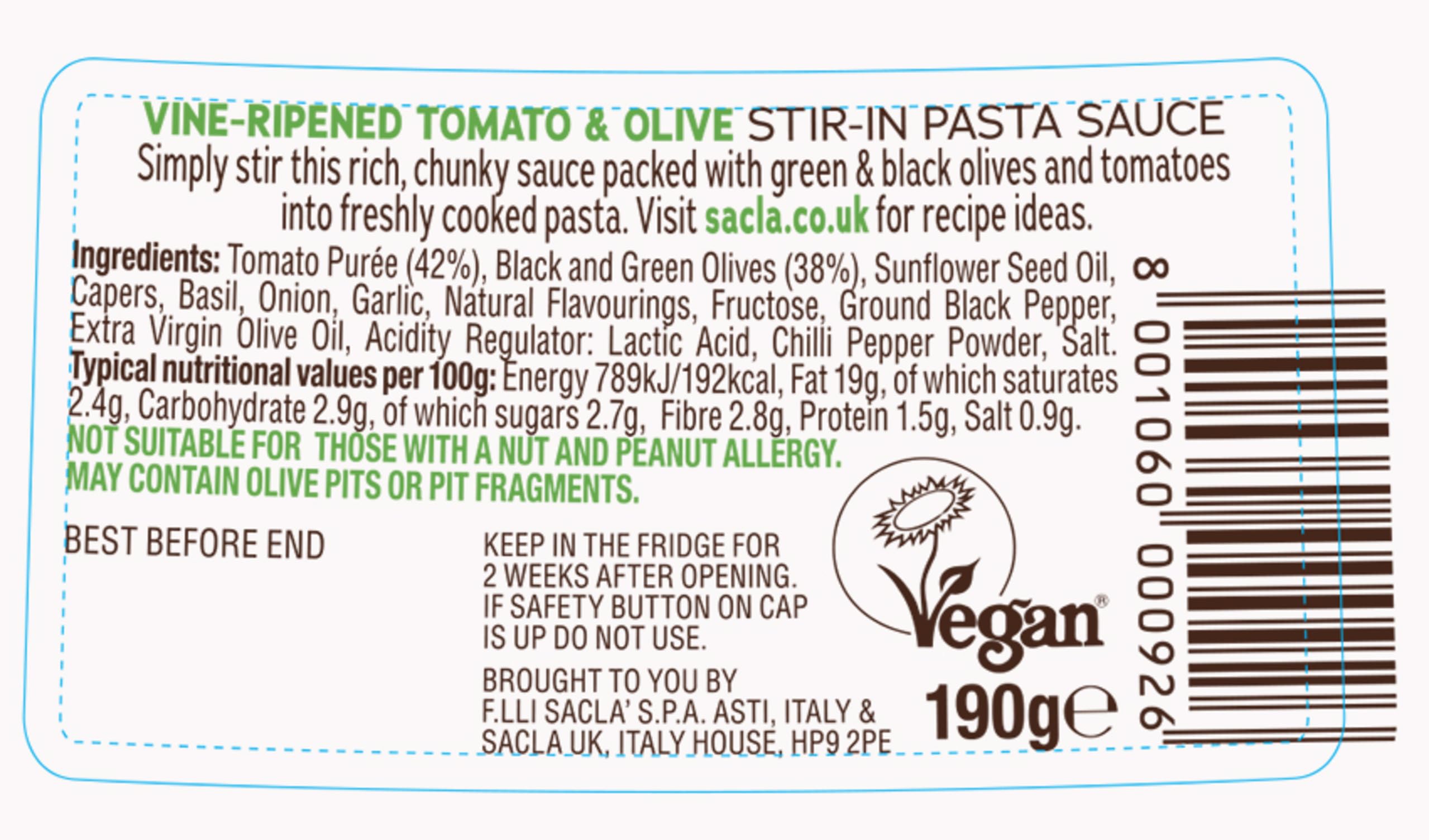 Sacla Intenso Sweet Tomato and Olive Pasta Sauce - 190g Pack of 6 4