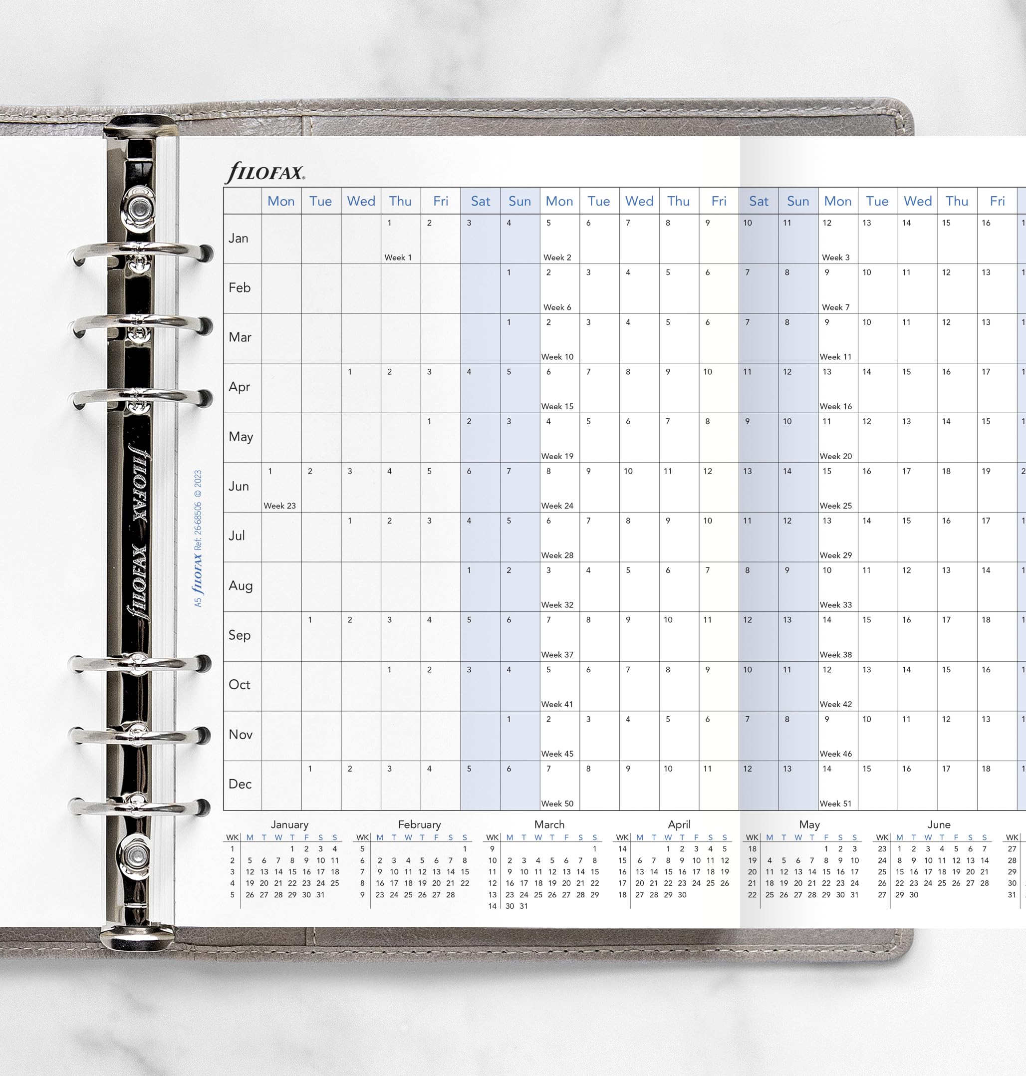 Filofax A5 2026 Horizontal Year Planner Refill | 100gsm Fountain Pen Friendly Paper | 148mm x 210mm 2