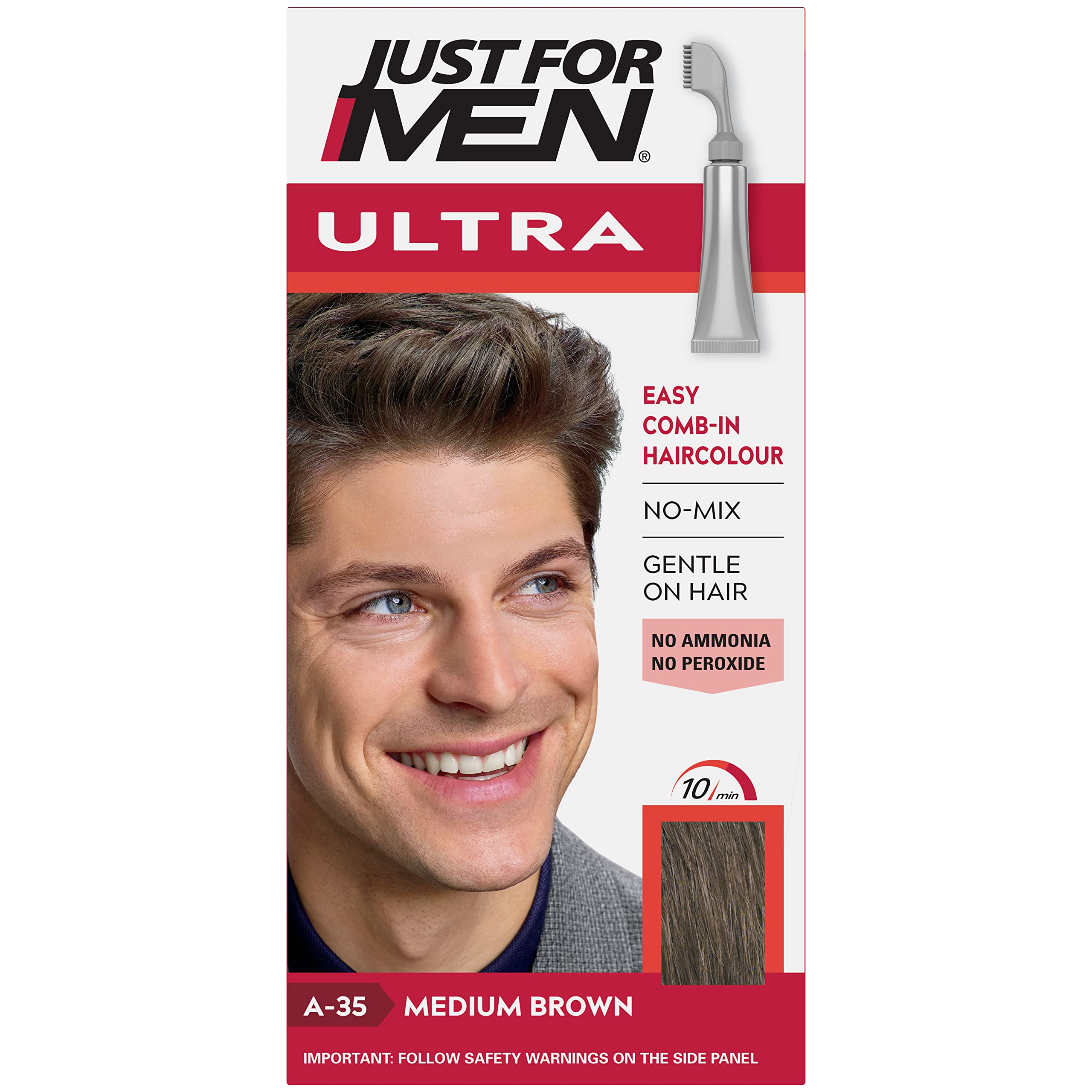 Just for Men Ultra Medium Brown Hair Colour Dye - Comb-In Applicator for Grey Coverage (A35) 1