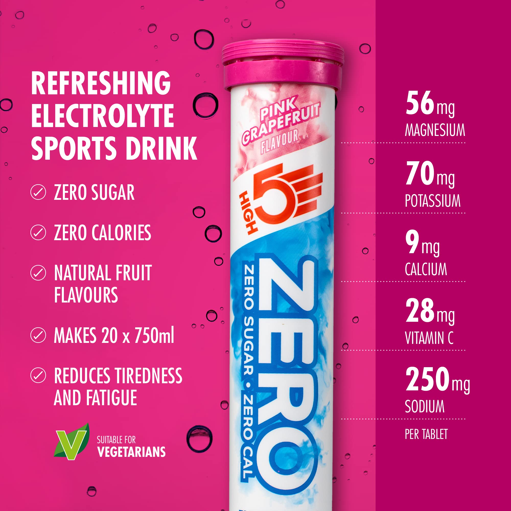 HIGH5 Zero Electrolyte Replacements - Sugar-Free Hydration with Vitamin C | Pink Grapefruit | 20 Count