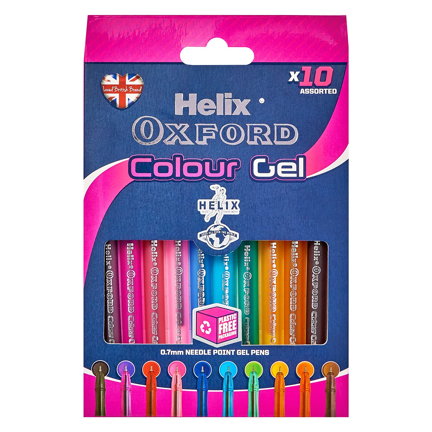 Helix Oxford Colour Gel Pens - 10 Pack Assorted Vivid Colors | 0.7mm Needle Point | Ergonomic Grip 1