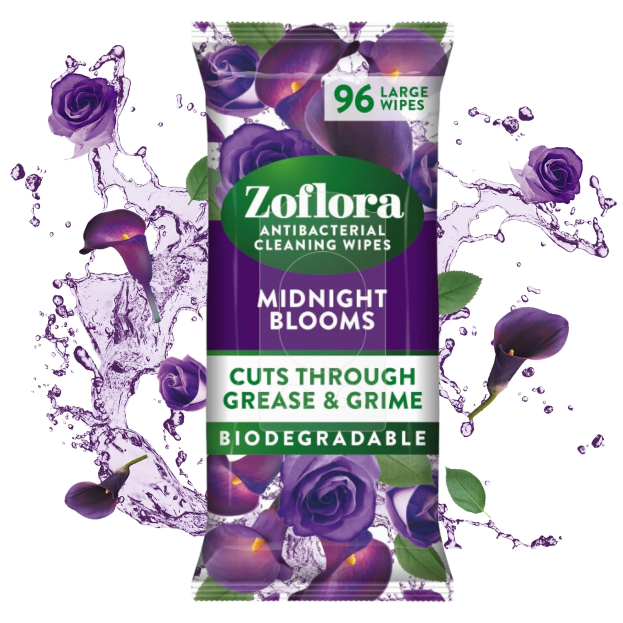 Zoflora Antibacterial Multi-Surface Wipes - Midnight Blooms Scent | 96 Count Biodegradable Wipes