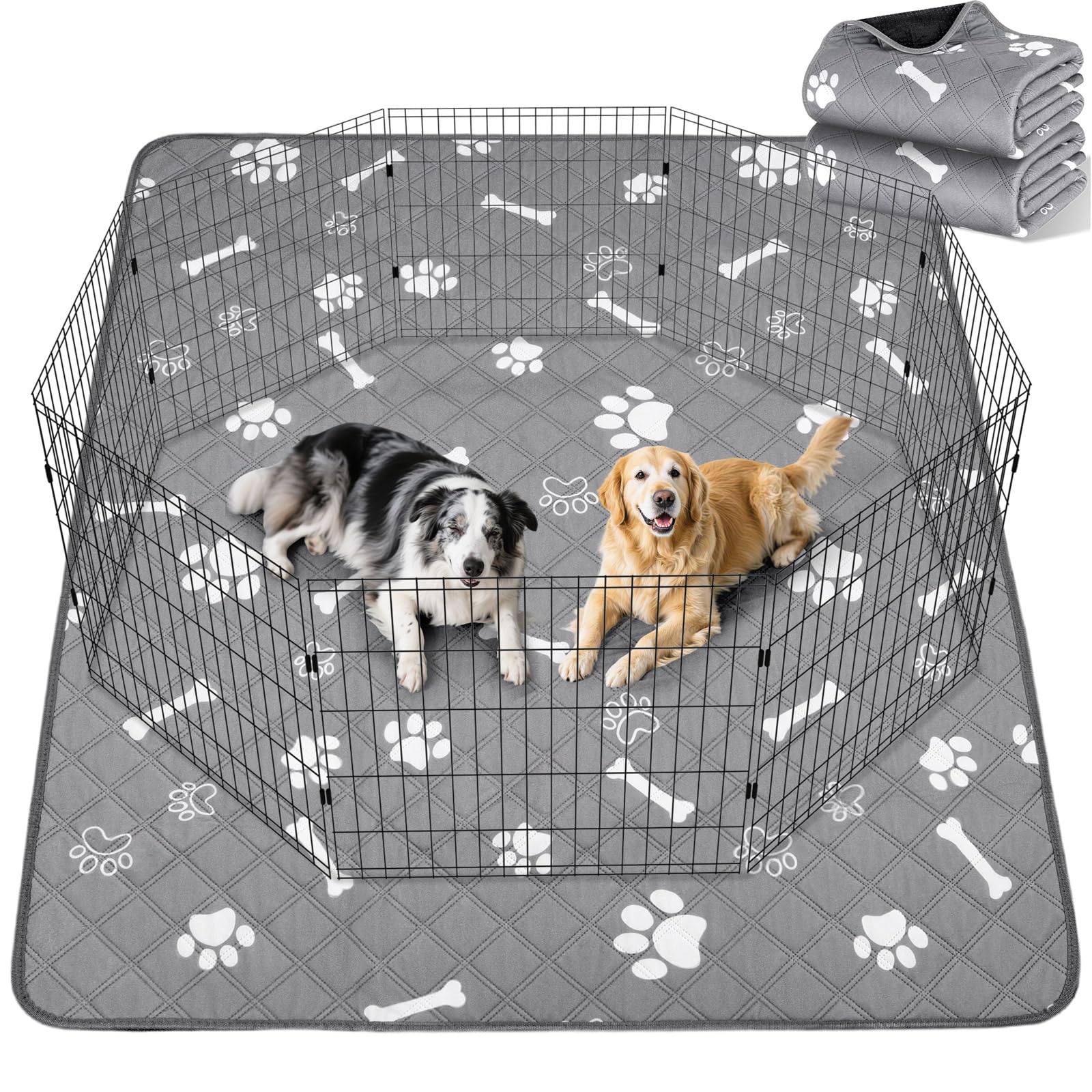 Gimars Reusable Dog Training Pads - 2 Pack Washable, 120x90cm, 4-Layer Absorbent | Grey